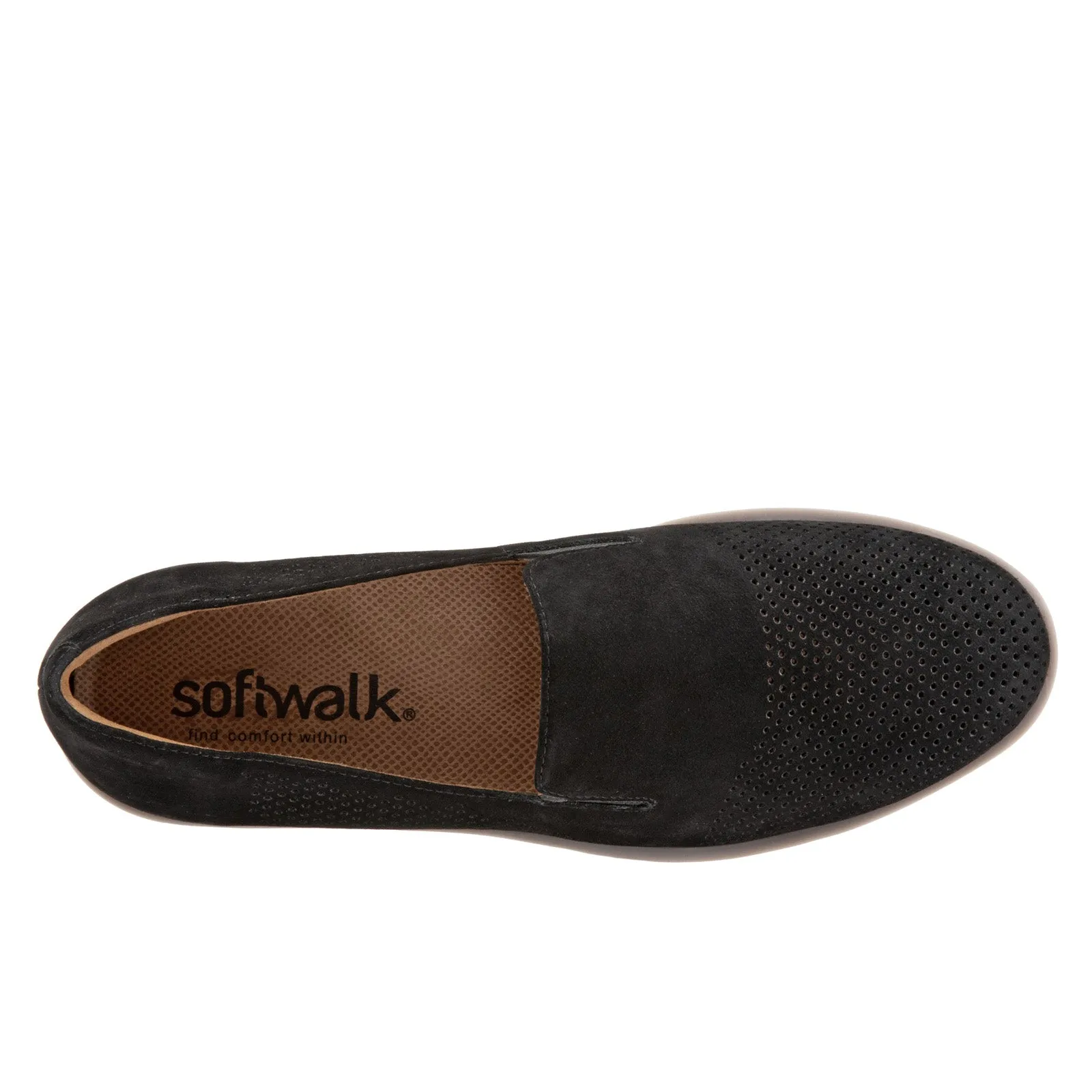 Softwalk Whistle S1810-004 Womens Black Leather Slip On Loafer Flats Shoes