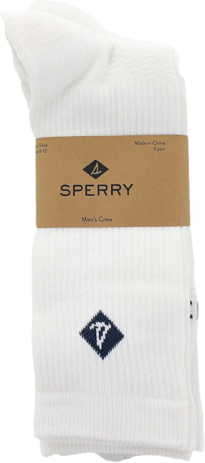 Sperry Men's Comfort Sneaker Crew Socks-3 Pair Pack-Heel Toe Cushion and Moisture Wicking