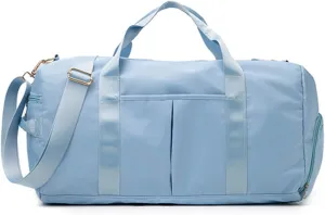 Sports Gym Bag Dry Wet Separated Waterproof Travel Duffel Bags with Shoe Compartment and Wet Pocket Training Swim Yoga Handbag for Women and Men (Blue)