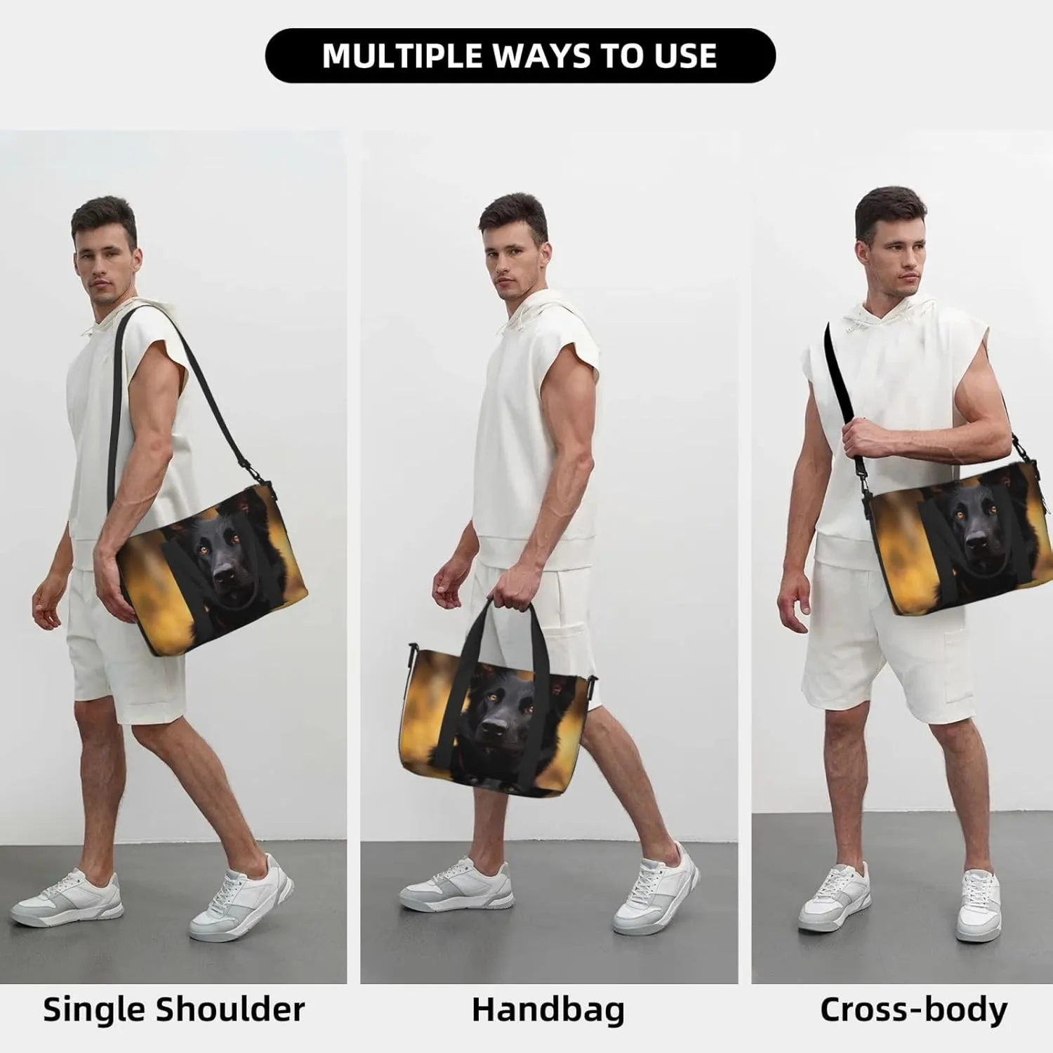 Sports Gym Bag for Women Men Travel Duffel Bag Tote Black german shepherd dog Weekender Bag Canvas Carry on Overnight Bag for Travel Swimming Fitness Workout Sports Duffle Bag