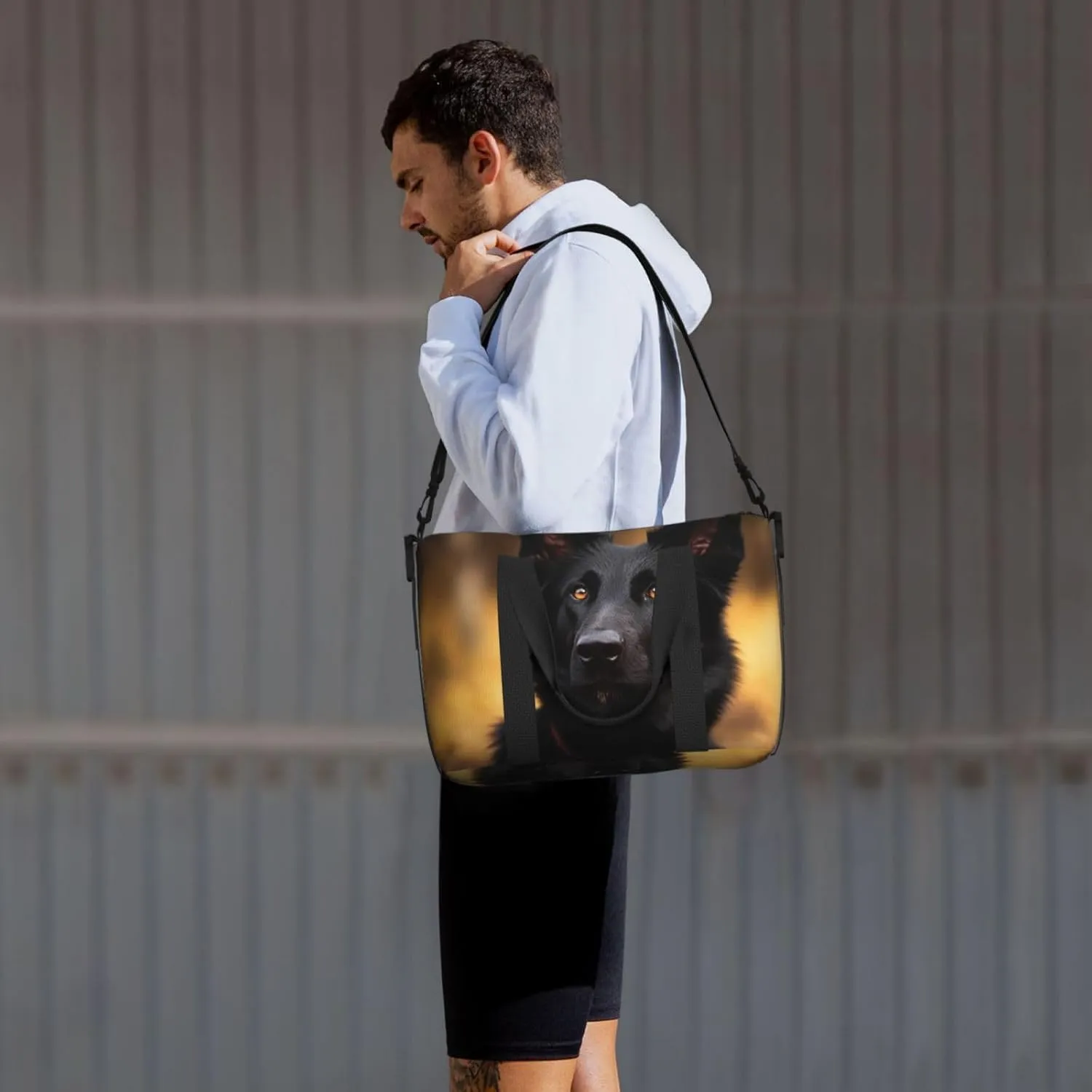Sports Gym Bag for Women Men Travel Duffel Bag Tote Black german shepherd dog Weekender Bag Canvas Carry on Overnight Bag for Travel Swimming Fitness Workout Sports Duffle Bag