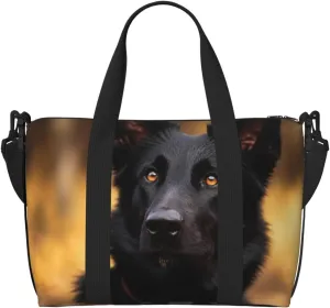 Sports Gym Bag for Women Men Travel Duffel Bag Tote Black german shepherd dog Weekender Bag Canvas Carry on Overnight Bag for Travel Swimming Fitness Workout Sports Duffle Bag