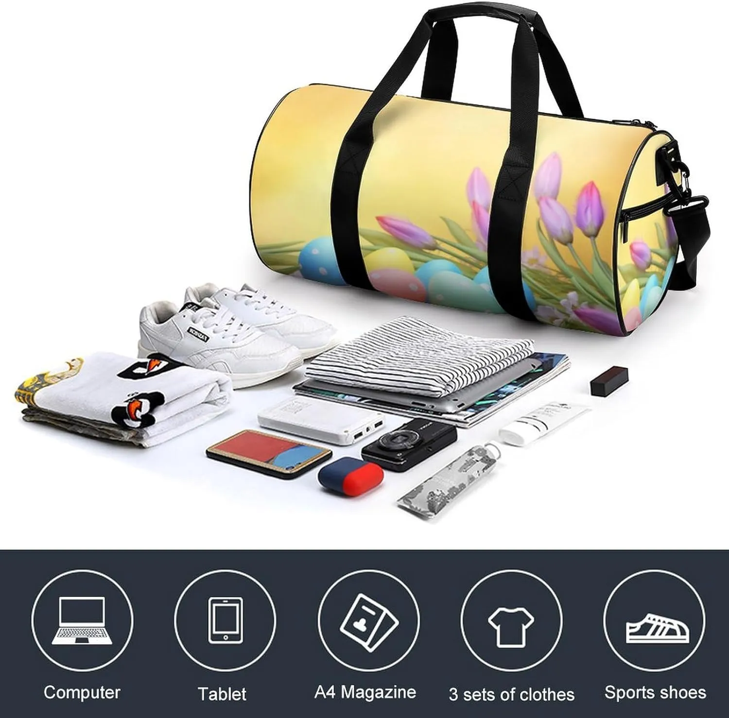 Sports Gym Bag for Women Men Travel Duffel Bag Tote Weekender Bag April Easter Carry on Overnight Bag for Travel Swimming Fitness Workout Sports Duffle Bag