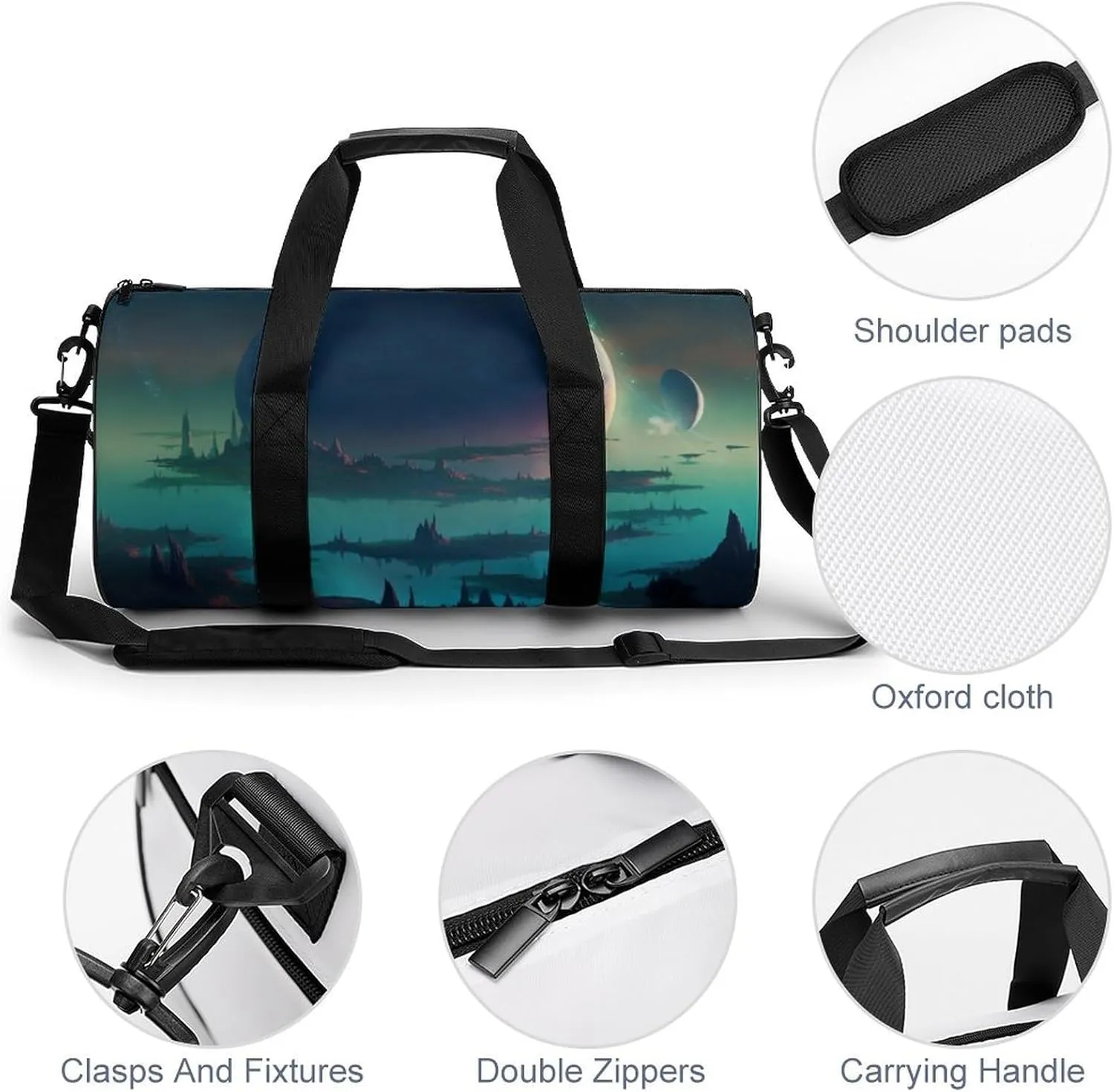 Sports Gym Bag for Women Men Travel Duffel Bag Tote Weekender Bag Art Planet World Carry on Overnight Bag for Travel Swimming Fitness Workout Sports Duffle Bag