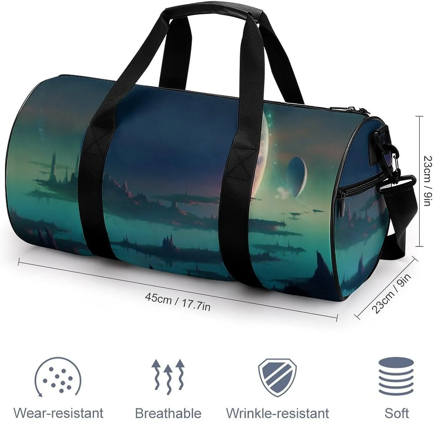 Sports Gym Bag for Women Men Travel Duffel Bag Tote Weekender Bag Art Planet World Carry on Overnight Bag for Travel Swimming Fitness Workout Sports Duffle Bag