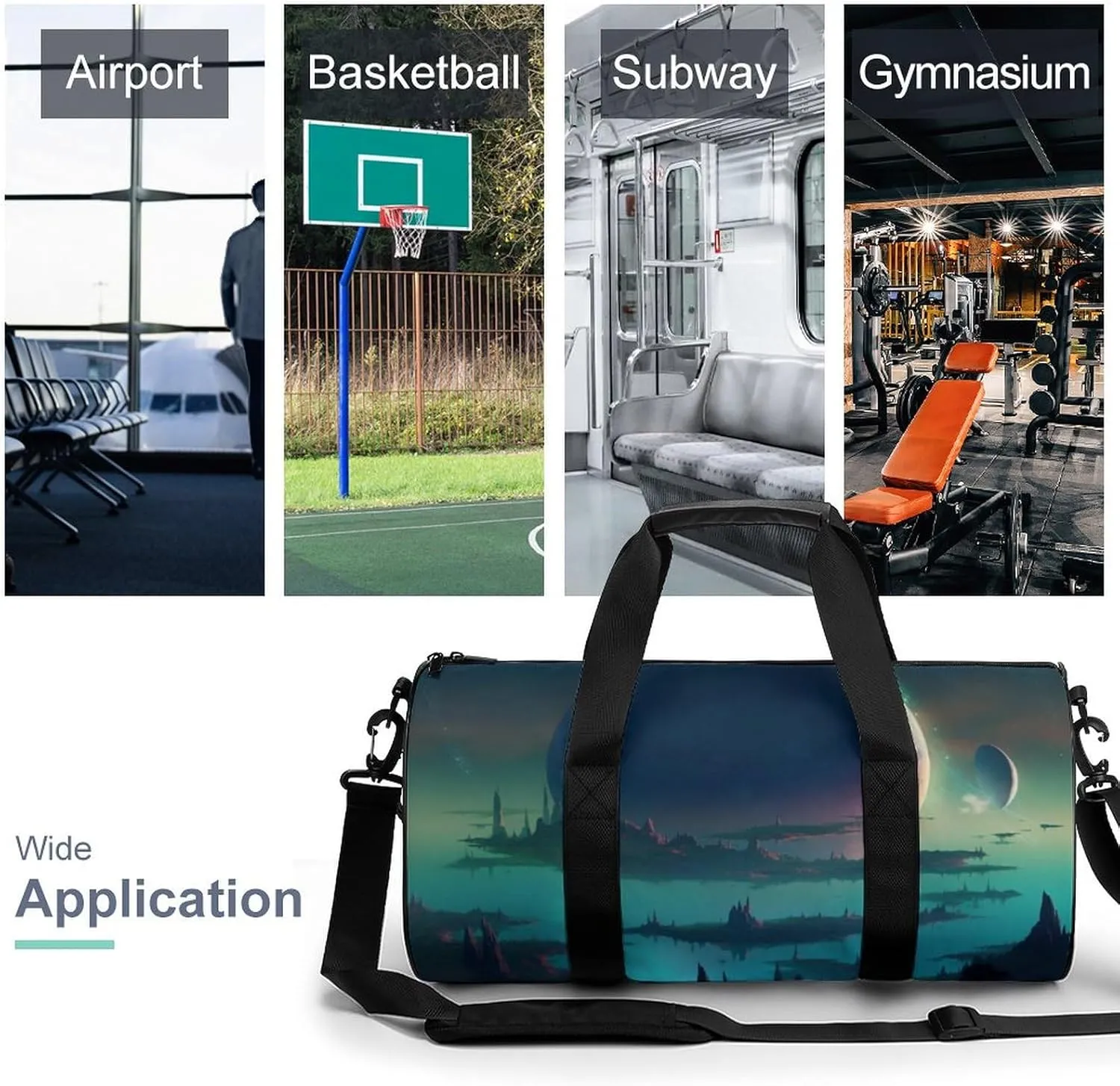 Sports Gym Bag for Women Men Travel Duffel Bag Tote Weekender Bag Art Planet World Carry on Overnight Bag for Travel Swimming Fitness Workout Sports Duffle Bag