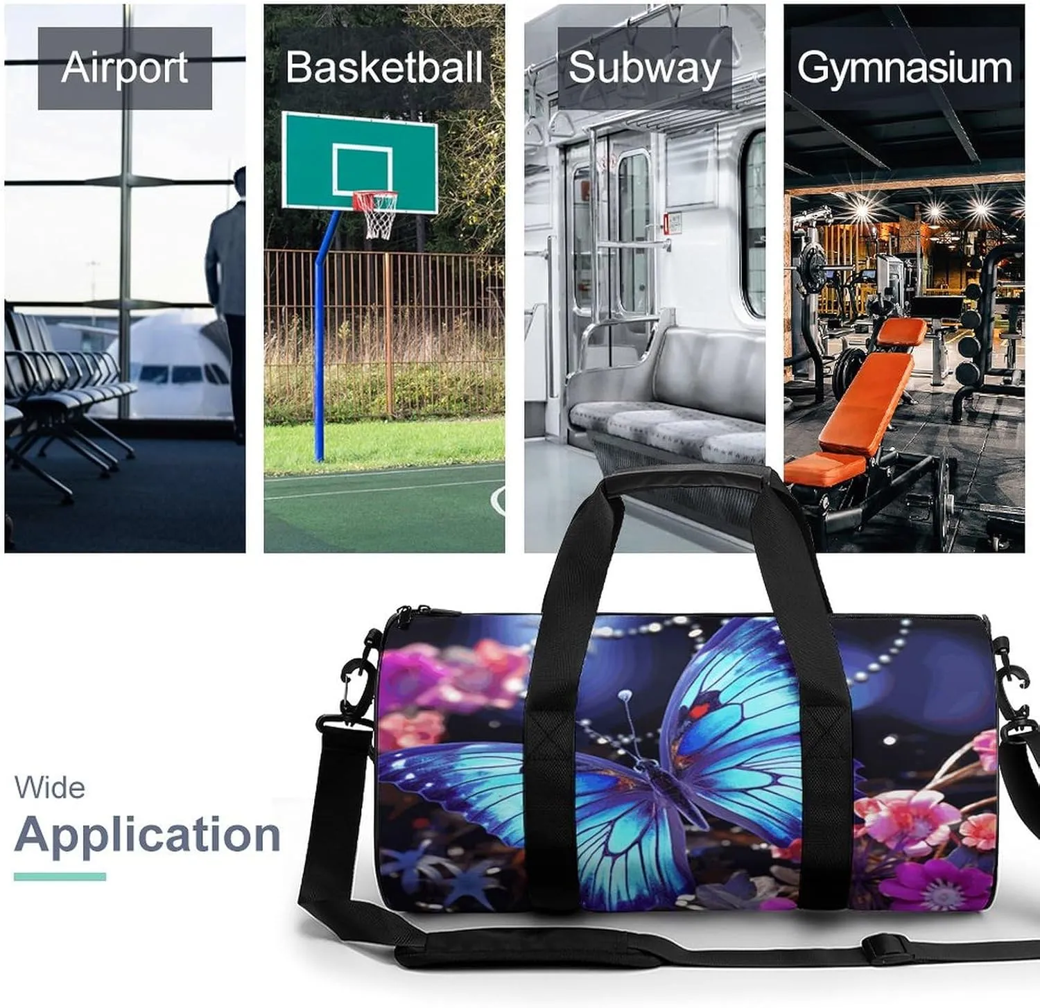 Sports Gym Bag for Women Men Travel Duffel Bag Tote Weekender Bag Beauty Butterfly Carry on Overnight Bag for Travel Swimming Fitness Workout Sports Duffle Bag
