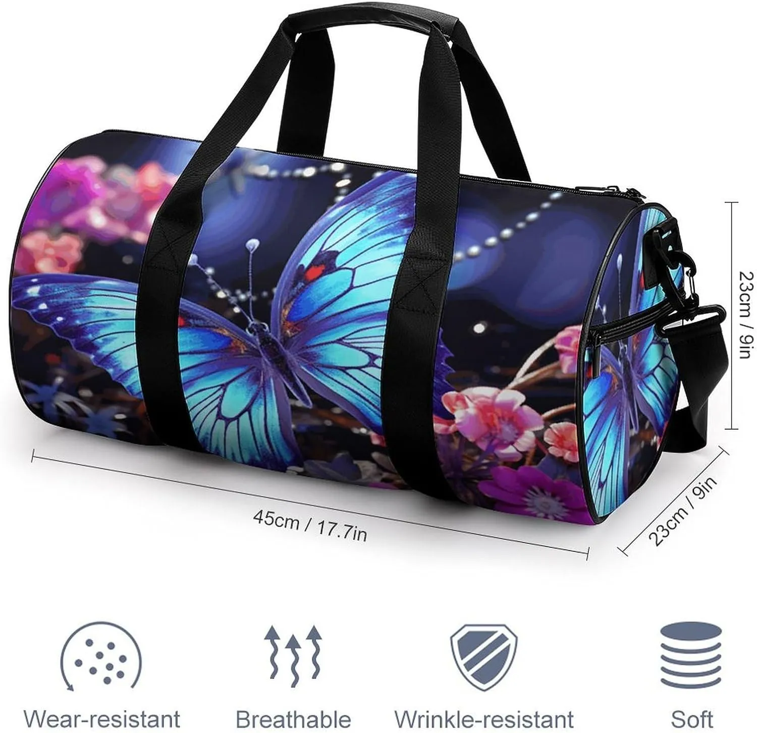 Sports Gym Bag for Women Men Travel Duffel Bag Tote Weekender Bag Beauty Butterfly Carry on Overnight Bag for Travel Swimming Fitness Workout Sports Duffle Bag