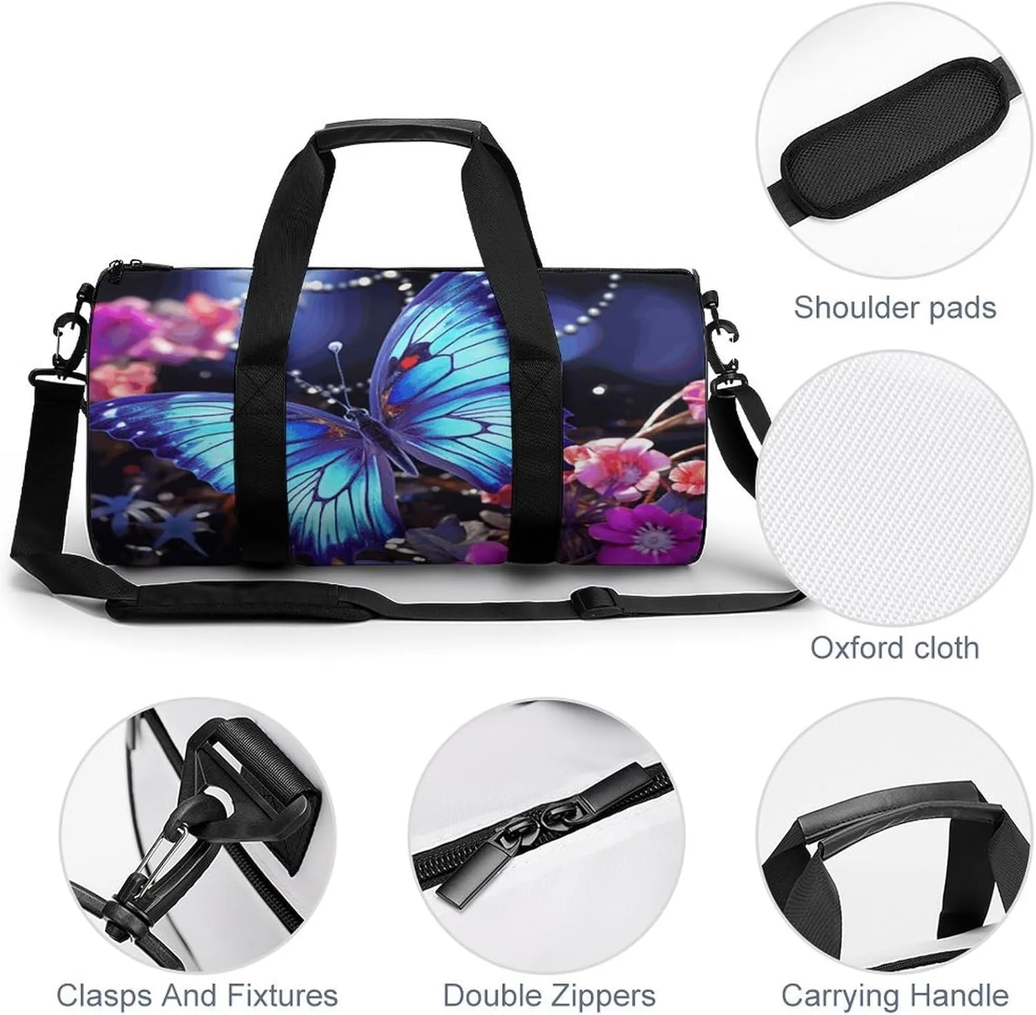 Sports Gym Bag for Women Men Travel Duffel Bag Tote Weekender Bag Beauty Butterfly Carry on Overnight Bag for Travel Swimming Fitness Workout Sports Duffle Bag