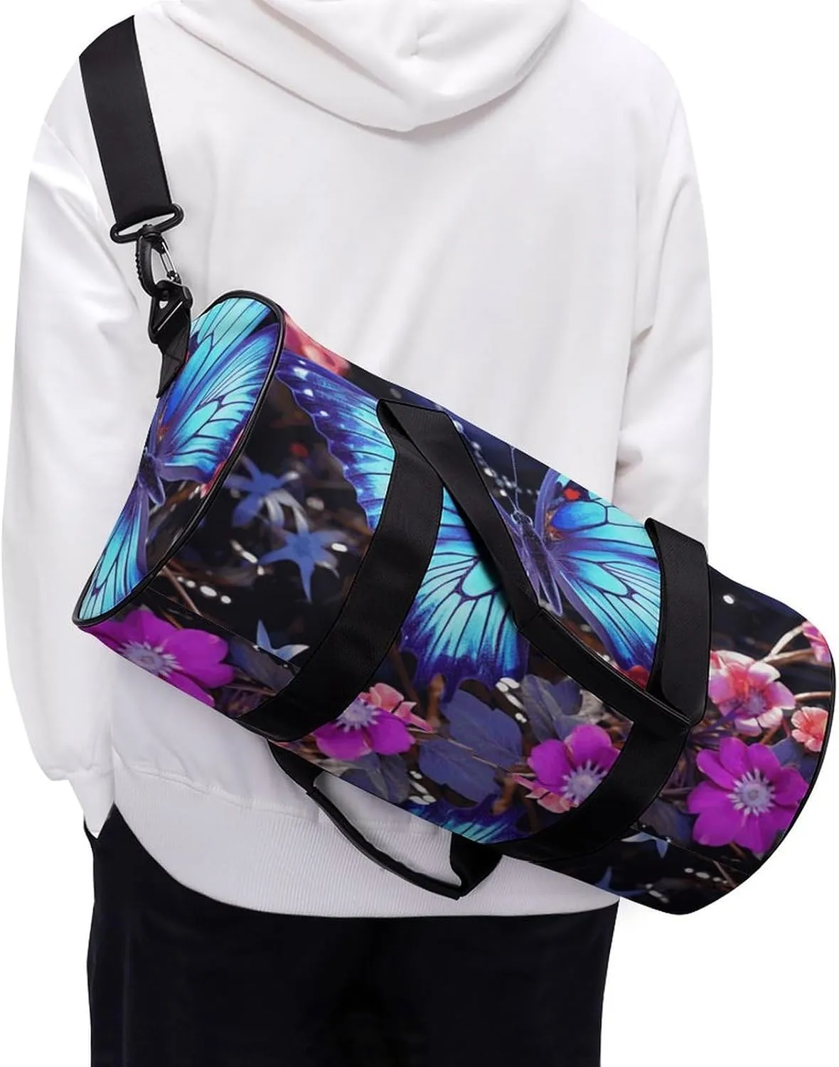 Sports Gym Bag for Women Men Travel Duffel Bag Tote Weekender Bag Beauty Butterfly Carry on Overnight Bag for Travel Swimming Fitness Workout Sports Duffle Bag