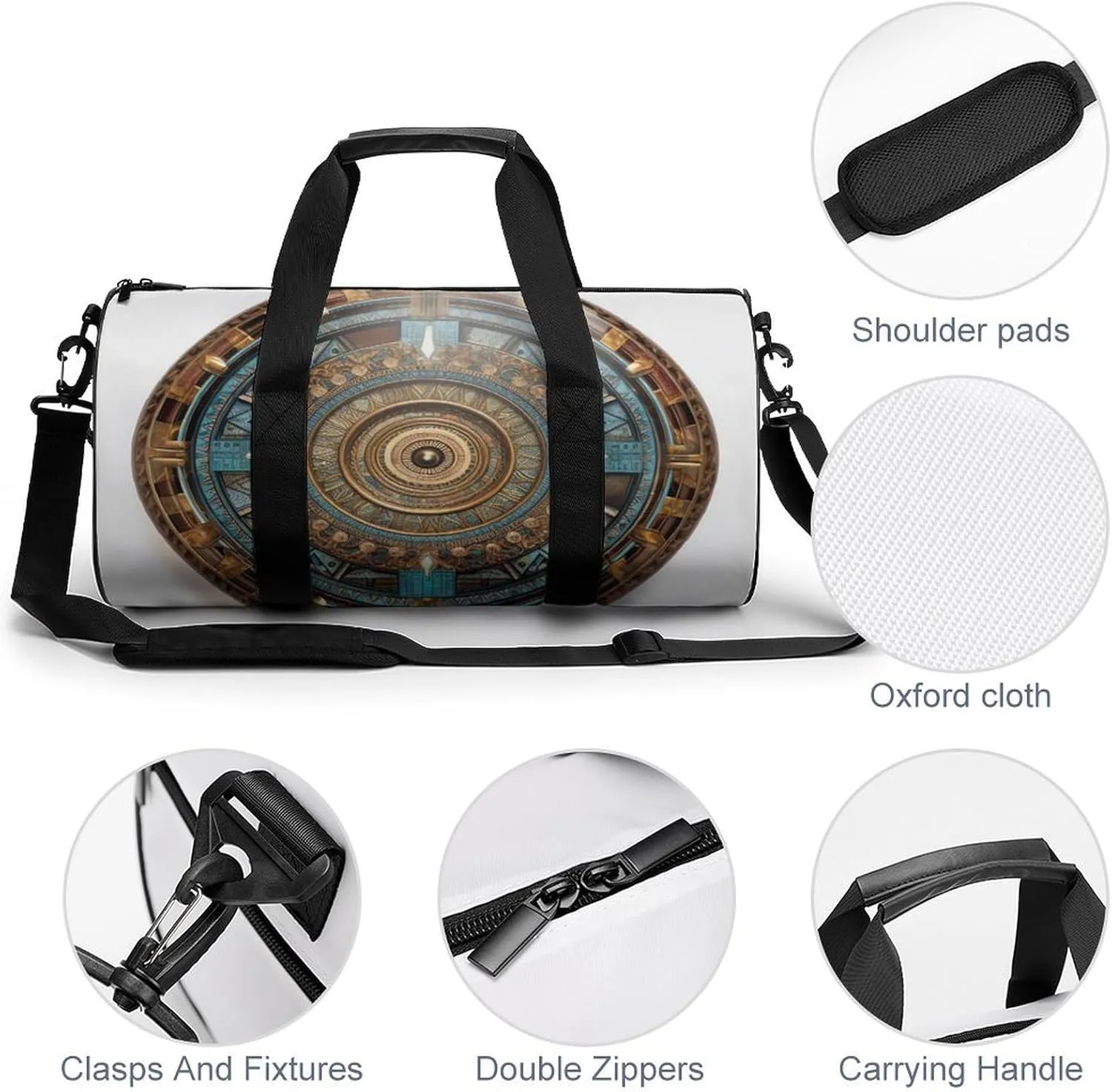 Sports Gym Bag for Women Men Travel Duffel Bag Tote Weekender Bag Brown Round Carry on Overnight Bag for Travel Swimming Fitness Workout Sports Duffle Bag