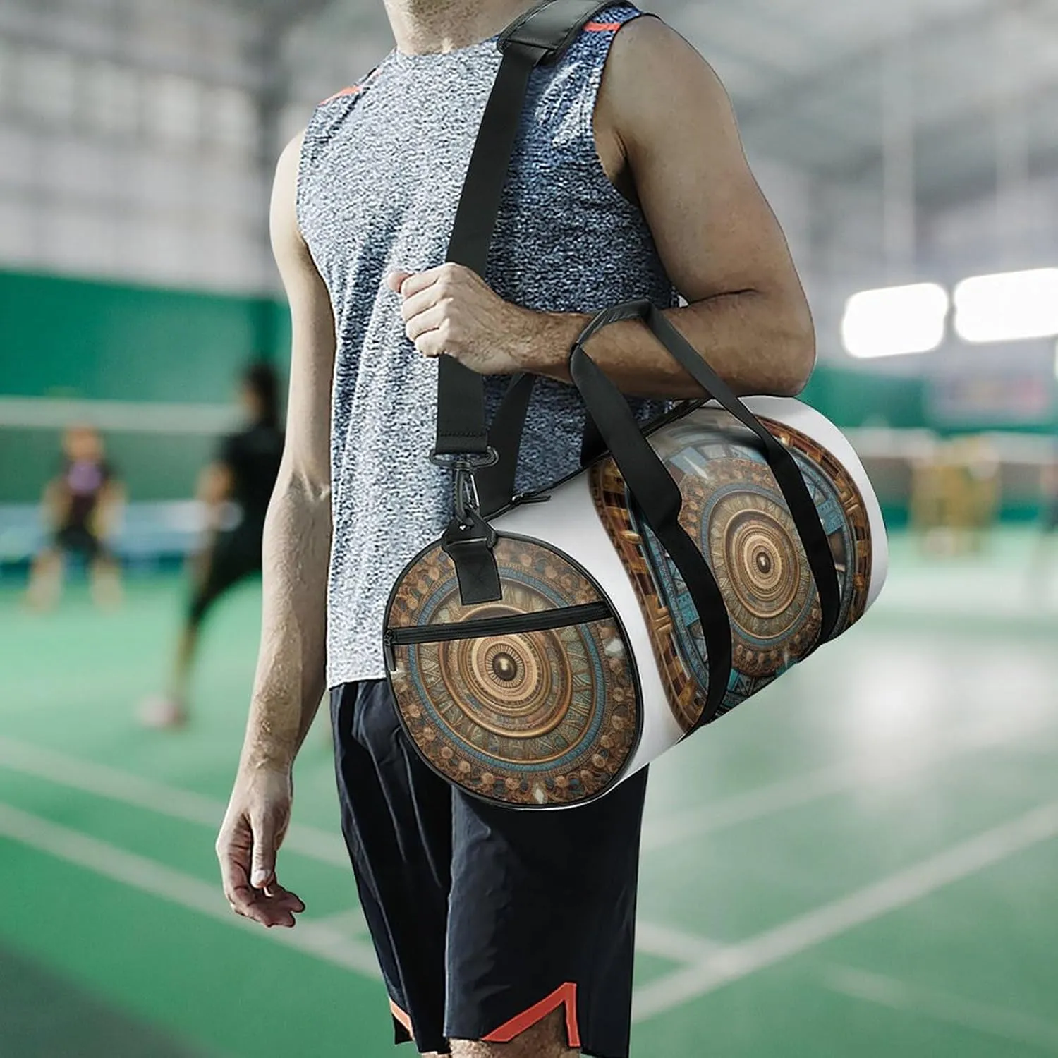 Sports Gym Bag for Women Men Travel Duffel Bag Tote Weekender Bag Brown Round Carry on Overnight Bag for Travel Swimming Fitness Workout Sports Duffle Bag