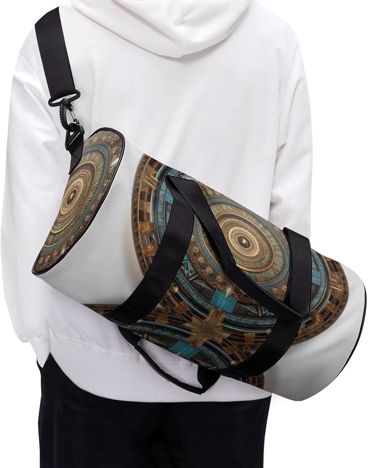 Sports Gym Bag for Women Men Travel Duffel Bag Tote Weekender Bag Brown Round Carry on Overnight Bag for Travel Swimming Fitness Workout Sports Duffle Bag