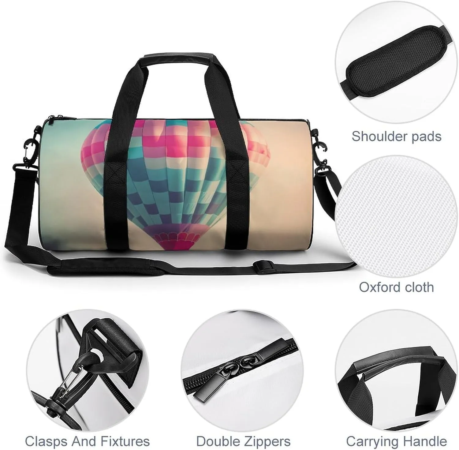 Sports Gym Bag for Women Men Travel Duffel Bag Tote Weekender Bag Hot Air Balloon In The Sky Carry on Overnight Bag for Travel Swimming Fitness Workout Sports Duffle Bag