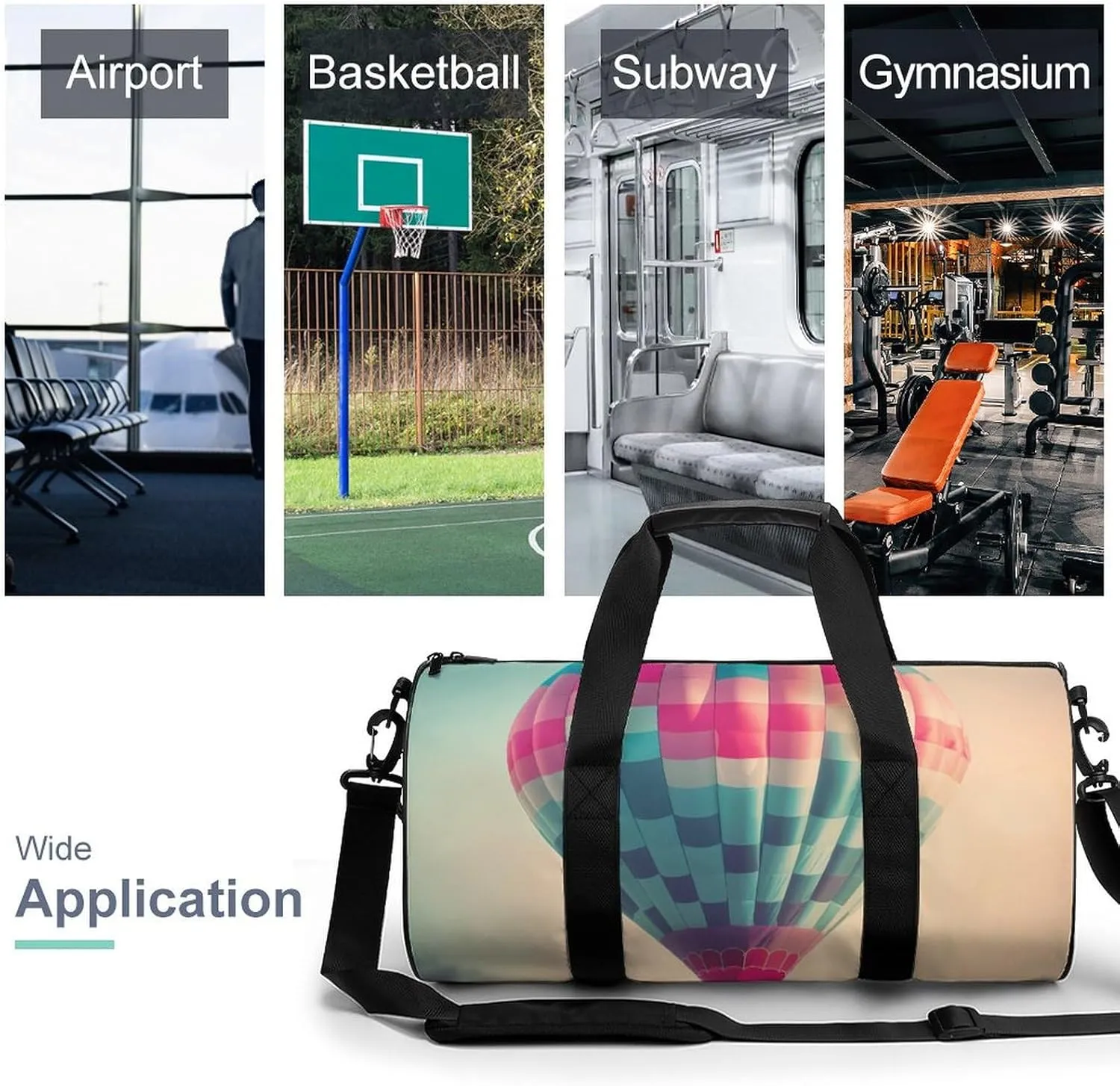 Sports Gym Bag for Women Men Travel Duffel Bag Tote Weekender Bag Hot Air Balloon In The Sky Carry on Overnight Bag for Travel Swimming Fitness Workout Sports Duffle Bag