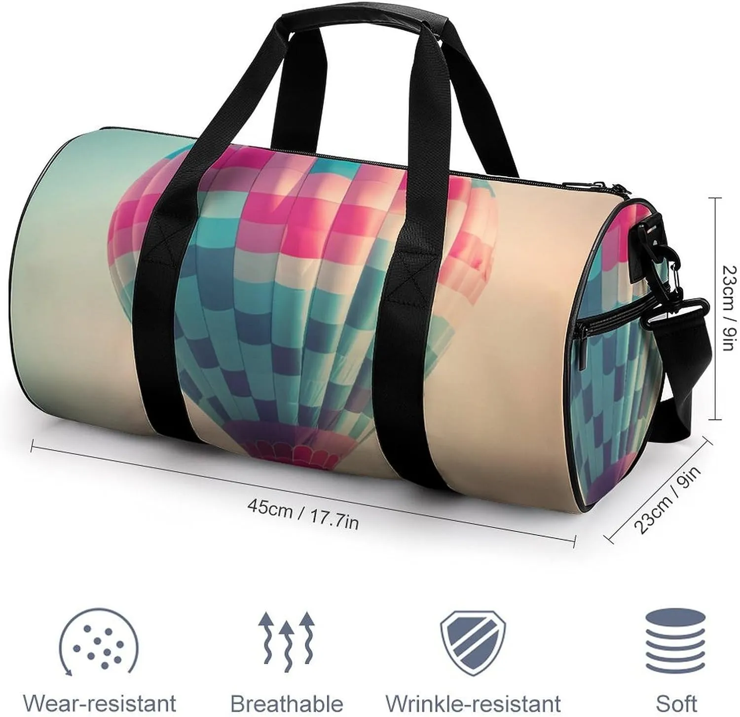 Sports Gym Bag for Women Men Travel Duffel Bag Tote Weekender Bag Hot Air Balloon In The Sky Carry on Overnight Bag for Travel Swimming Fitness Workout Sports Duffle Bag