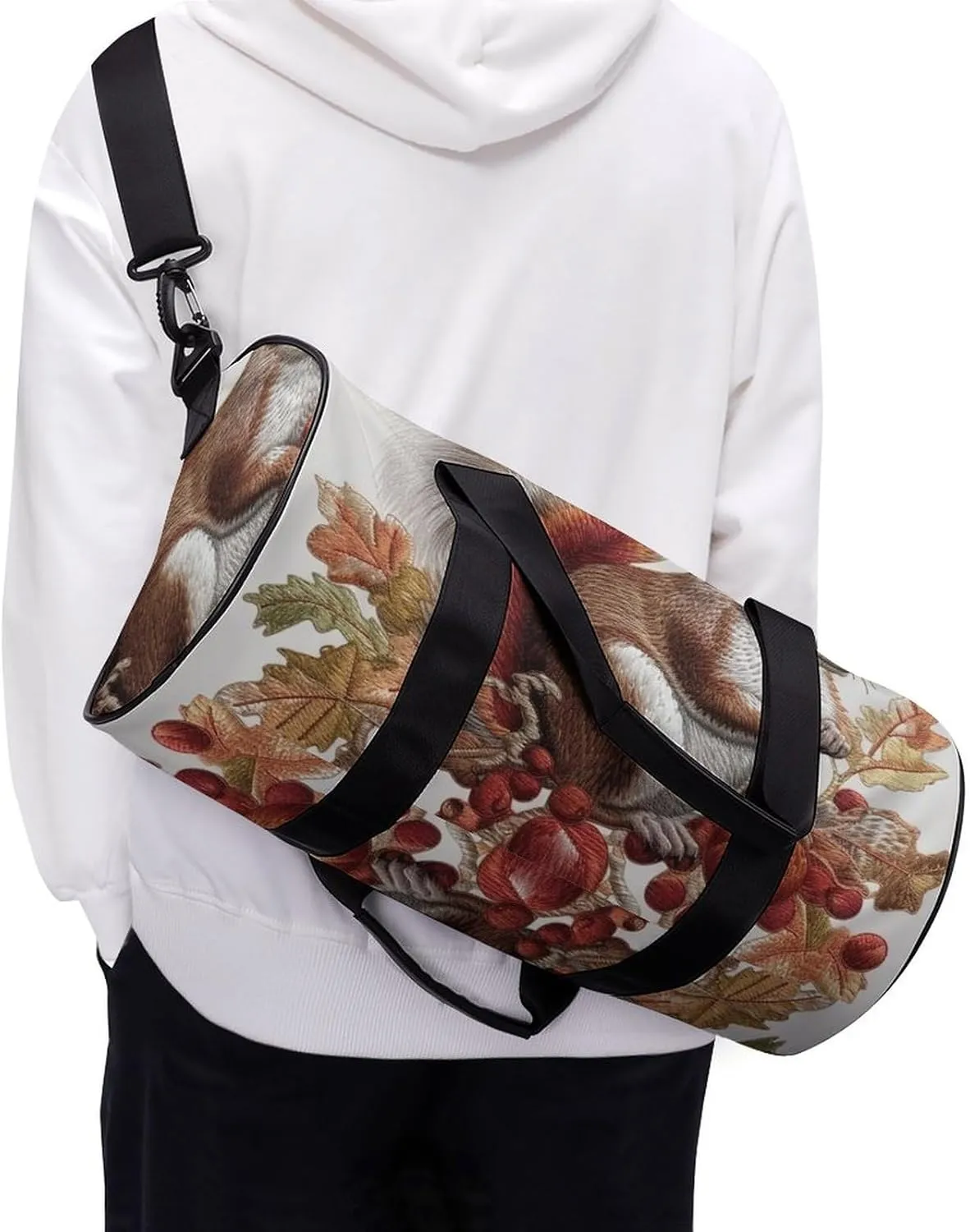 Sports Gym Bag for Women Men Travel Duffel Bag Tote Weekender Bag Leaves And Squirrel Carry on Overnight Bag for Travel Swimming Fitness Workout Sports Duffle Bag
