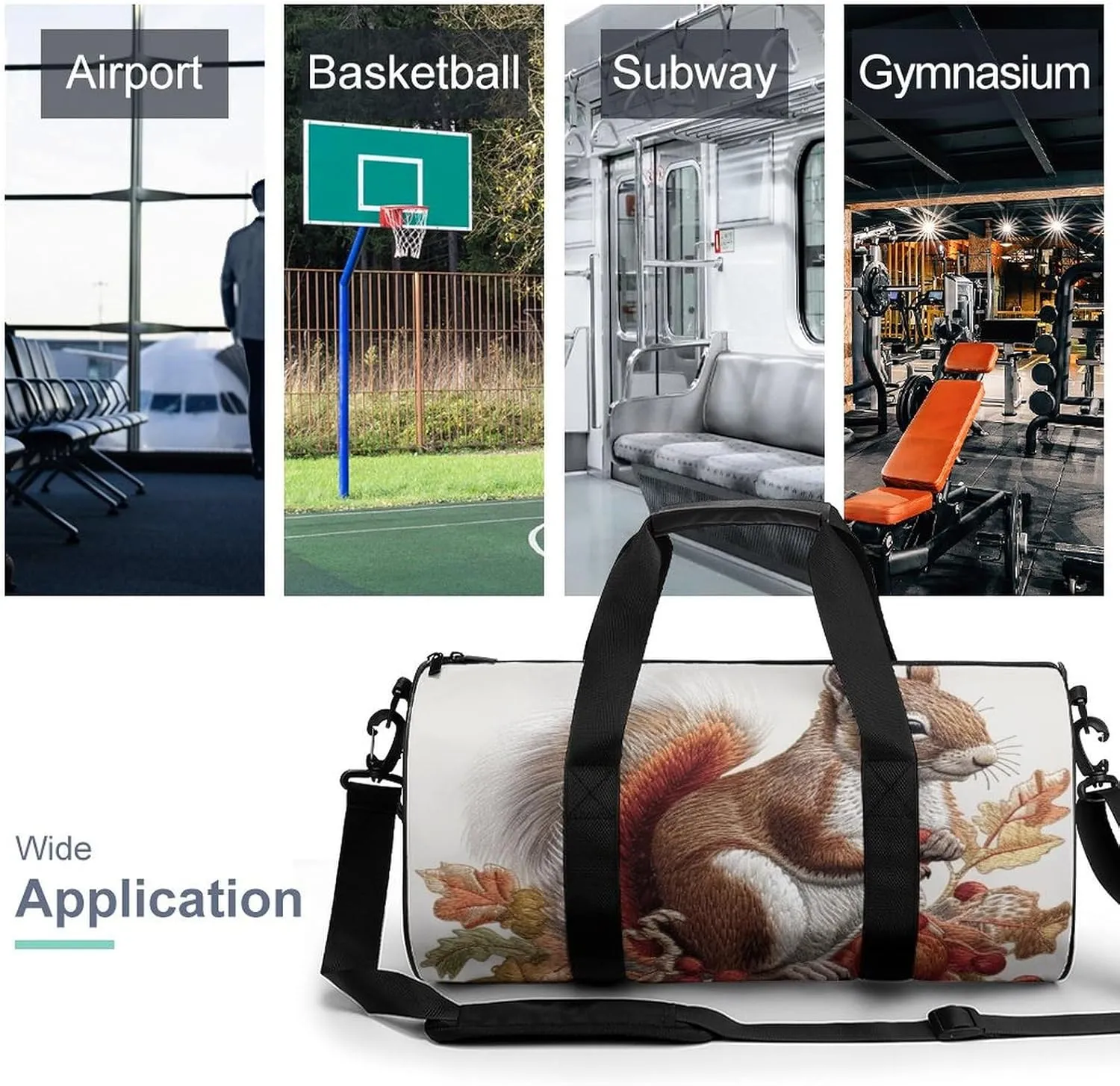 Sports Gym Bag for Women Men Travel Duffel Bag Tote Weekender Bag Leaves And Squirrel Carry on Overnight Bag for Travel Swimming Fitness Workout Sports Duffle Bag