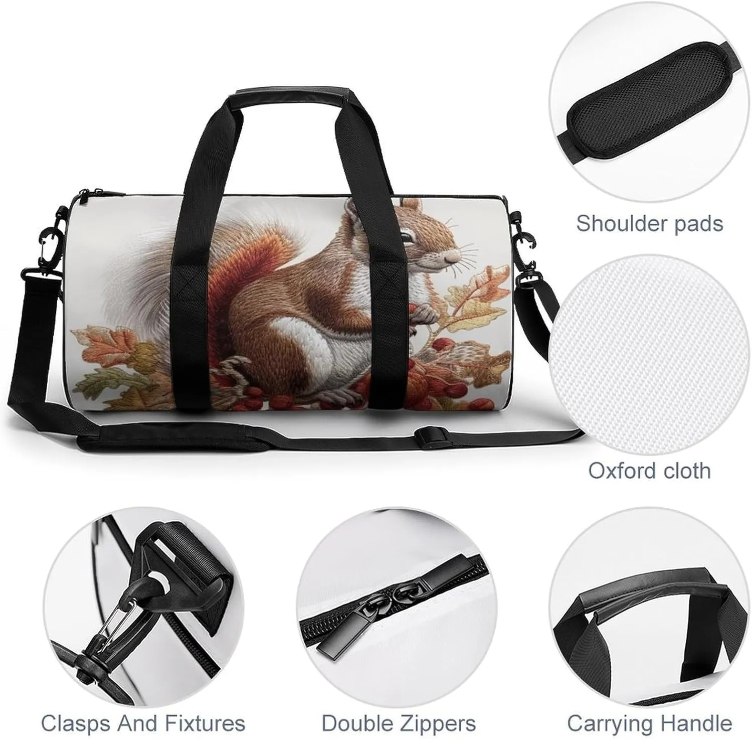 Sports Gym Bag for Women Men Travel Duffel Bag Tote Weekender Bag Leaves And Squirrel Carry on Overnight Bag for Travel Swimming Fitness Workout Sports Duffle Bag