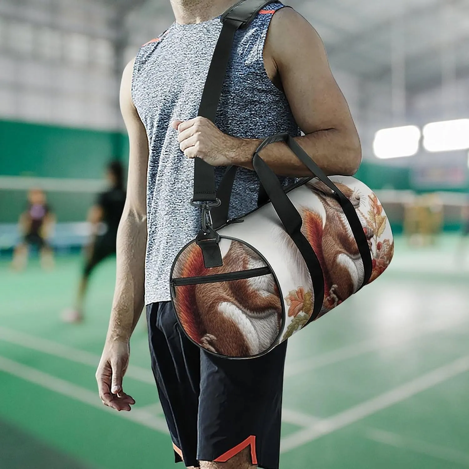 Sports Gym Bag for Women Men Travel Duffel Bag Tote Weekender Bag Leaves And Squirrel Carry on Overnight Bag for Travel Swimming Fitness Workout Sports Duffle Bag