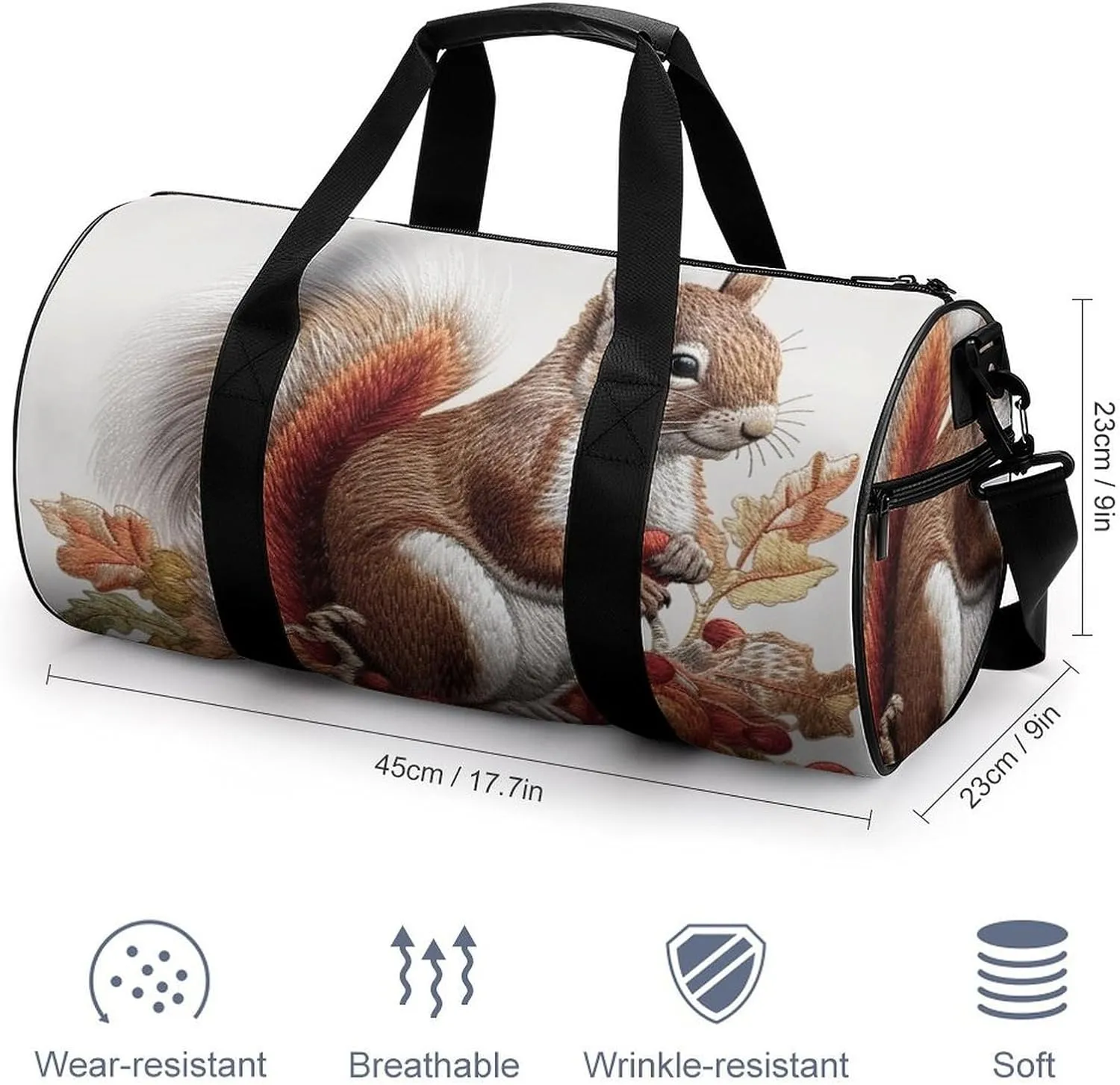 Sports Gym Bag for Women Men Travel Duffel Bag Tote Weekender Bag Leaves And Squirrel Carry on Overnight Bag for Travel Swimming Fitness Workout Sports Duffle Bag