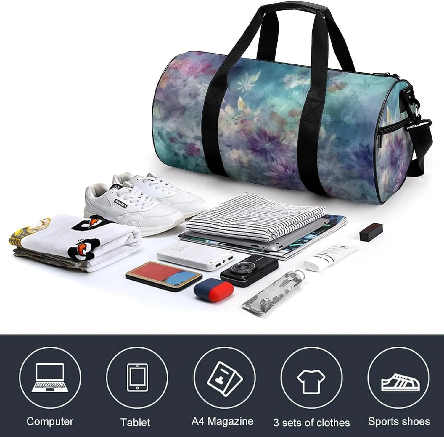 Sports Gym Bag for Women Men Travel Duffel Bag Tote Weekender Bag Pink And Green Carry on Overnight Bag for Travel Swimming Fitness Workout Sports Duffle Bag