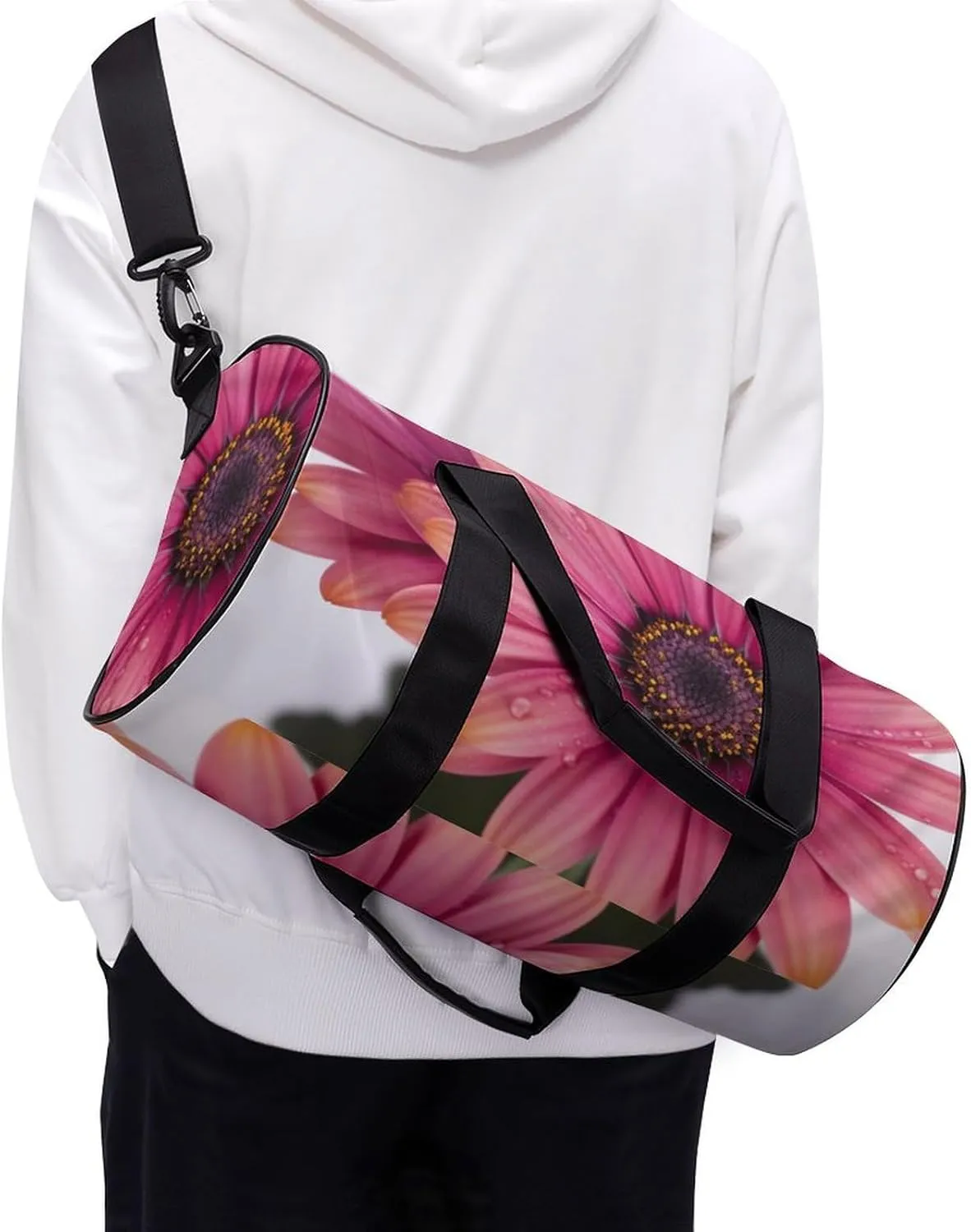 Sports Gym Bag for Women Men Travel Duffel Bag Tote Weekender Bag Pink Daisy Flower Carry on Overnight Bag for Travel Swimming Fitness Workout Sports Duffle Bag