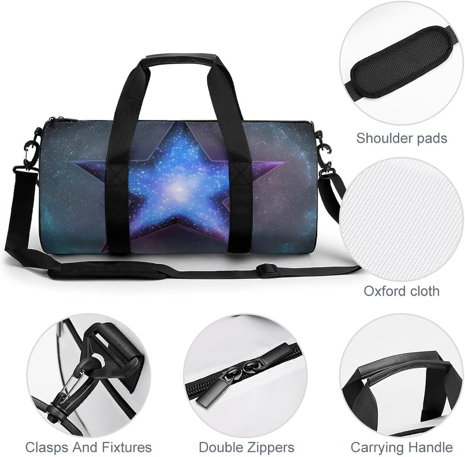 Sports Gym Bag for Women Men Travel Duffel Bag Tote Weekender Bag Stars Carry on Overnight Bag for Travel Swimming Fitness Workout Sports Duffle Bag