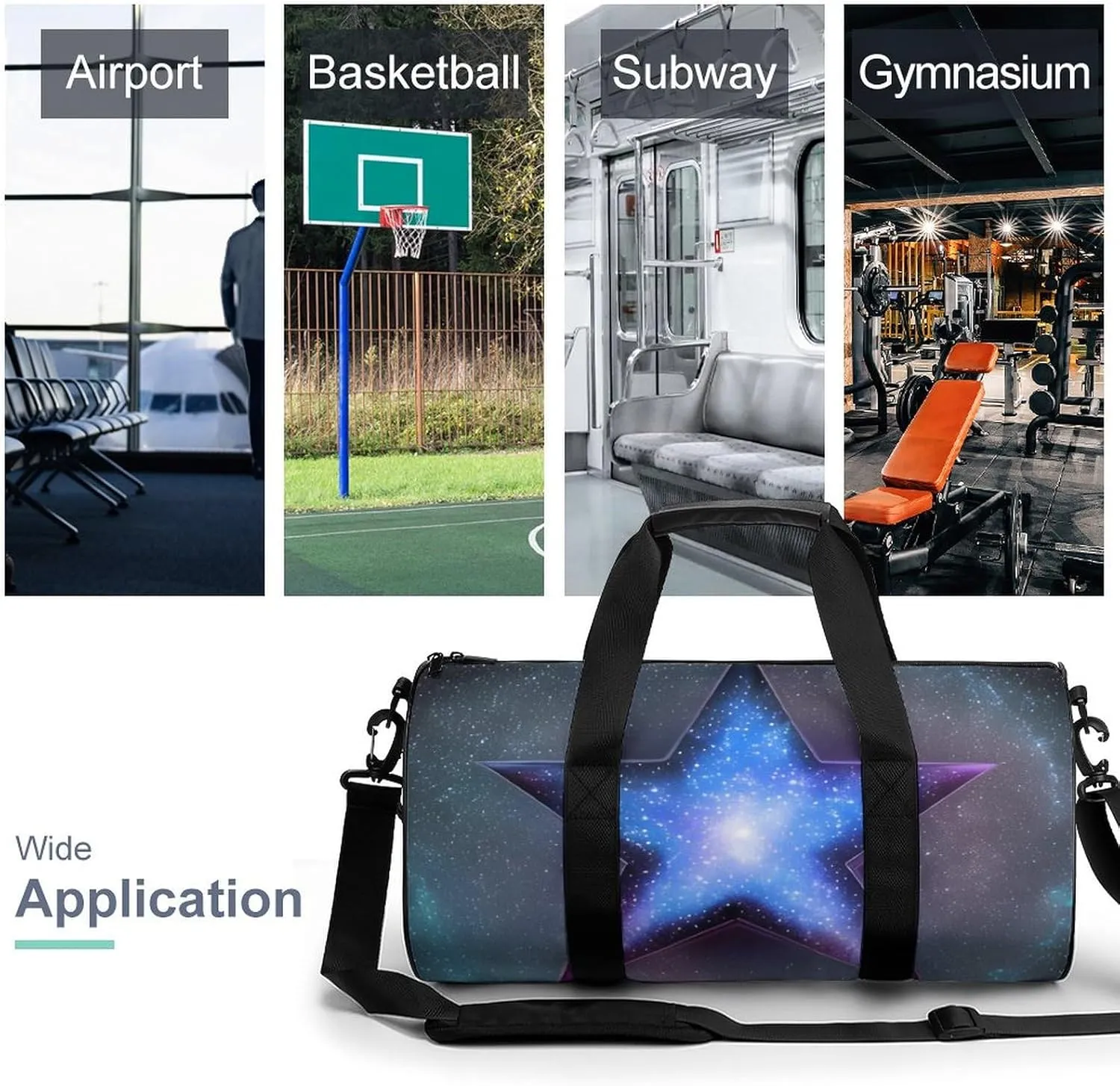 Sports Gym Bag for Women Men Travel Duffel Bag Tote Weekender Bag Stars Carry on Overnight Bag for Travel Swimming Fitness Workout Sports Duffle Bag