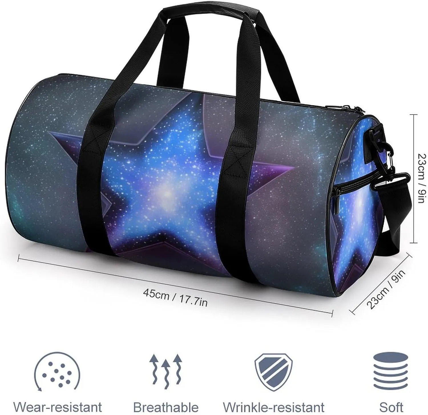 Sports Gym Bag for Women Men Travel Duffel Bag Tote Weekender Bag Stars Carry on Overnight Bag for Travel Swimming Fitness Workout Sports Duffle Bag