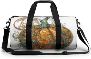 Sports Gym Bag for Women Men Travel Duffel Bag Tote Weekender Bag Swirl Pumpkin Carry on Overnight Bag for Travel Swimming Fitness Workout Sports Duffle Bag