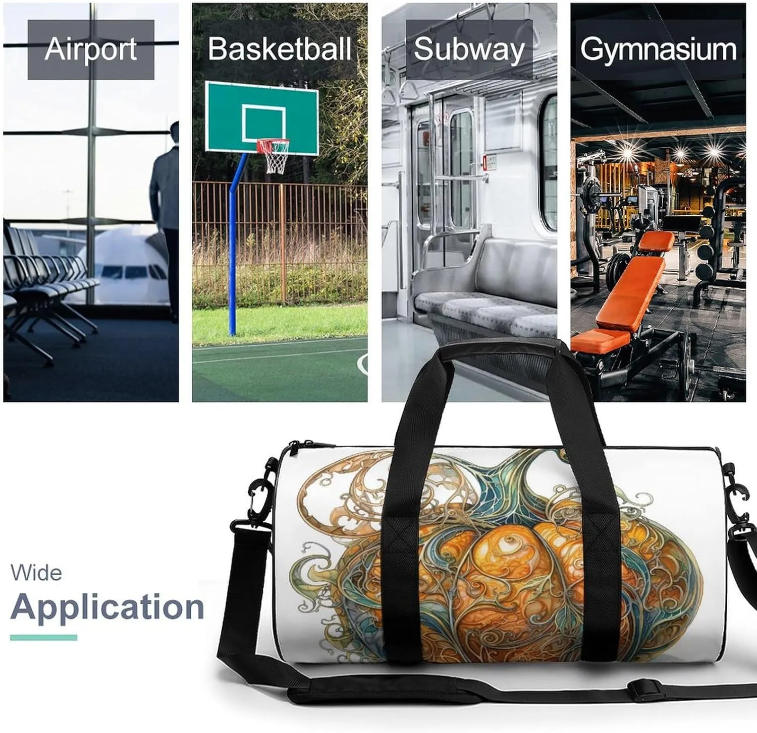 Sports Gym Bag for Women Men Travel Duffel Bag Tote Weekender Bag Swirl Pumpkin Carry on Overnight Bag for Travel Swimming Fitness Workout Sports Duffle Bag