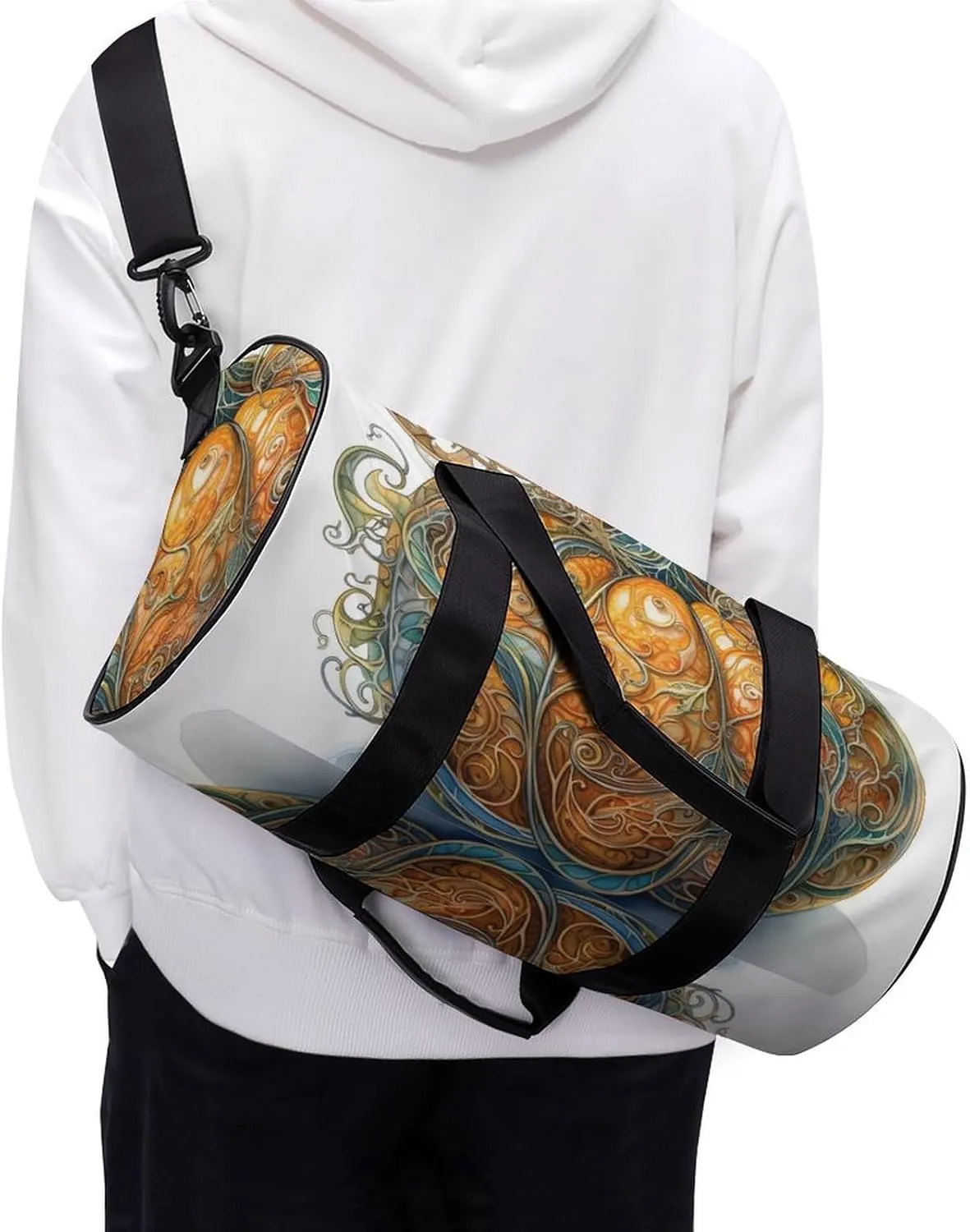 Sports Gym Bag for Women Men Travel Duffel Bag Tote Weekender Bag Swirl Pumpkin Carry on Overnight Bag for Travel Swimming Fitness Workout Sports Duffle Bag