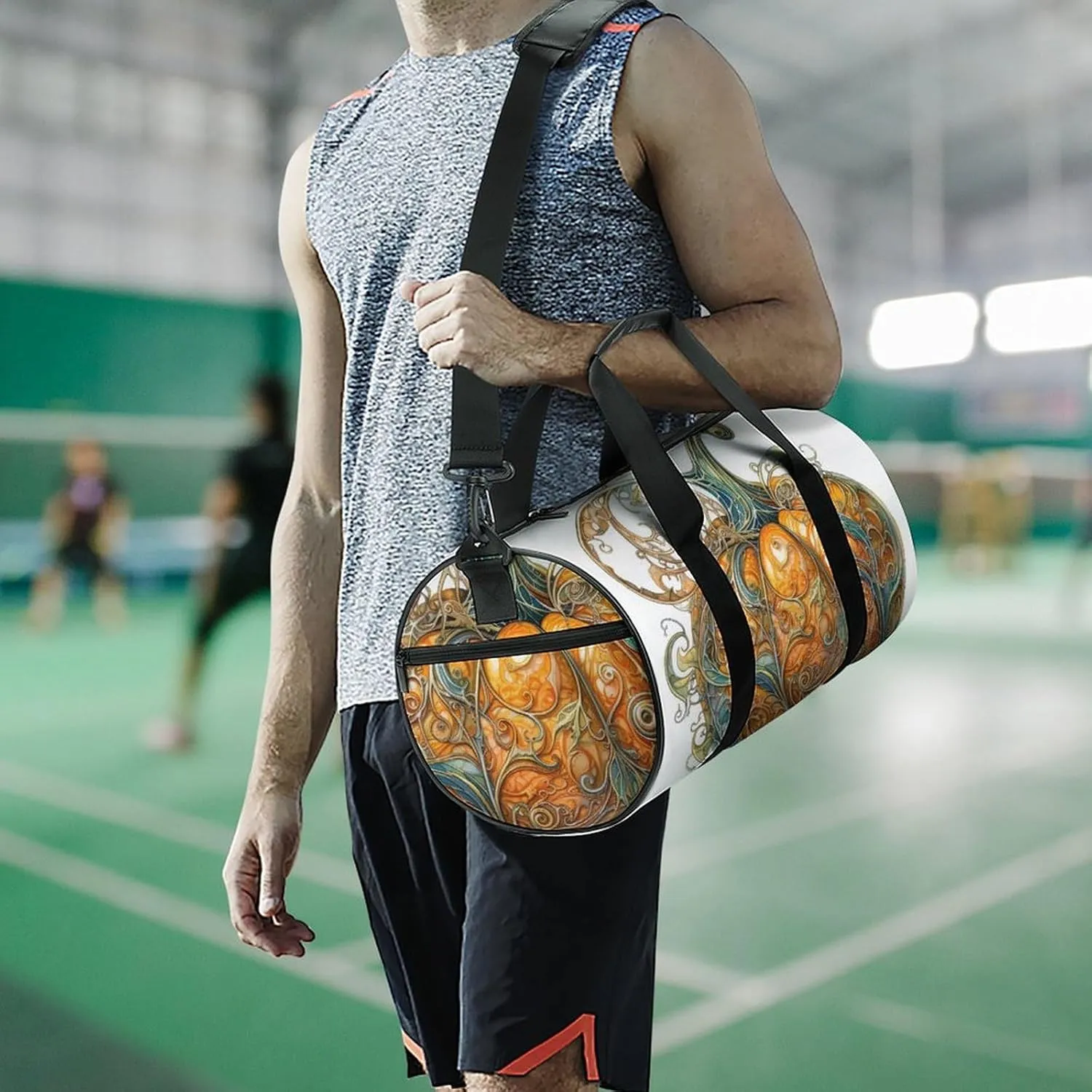 Sports Gym Bag for Women Men Travel Duffel Bag Tote Weekender Bag Swirl Pumpkin Carry on Overnight Bag for Travel Swimming Fitness Workout Sports Duffle Bag