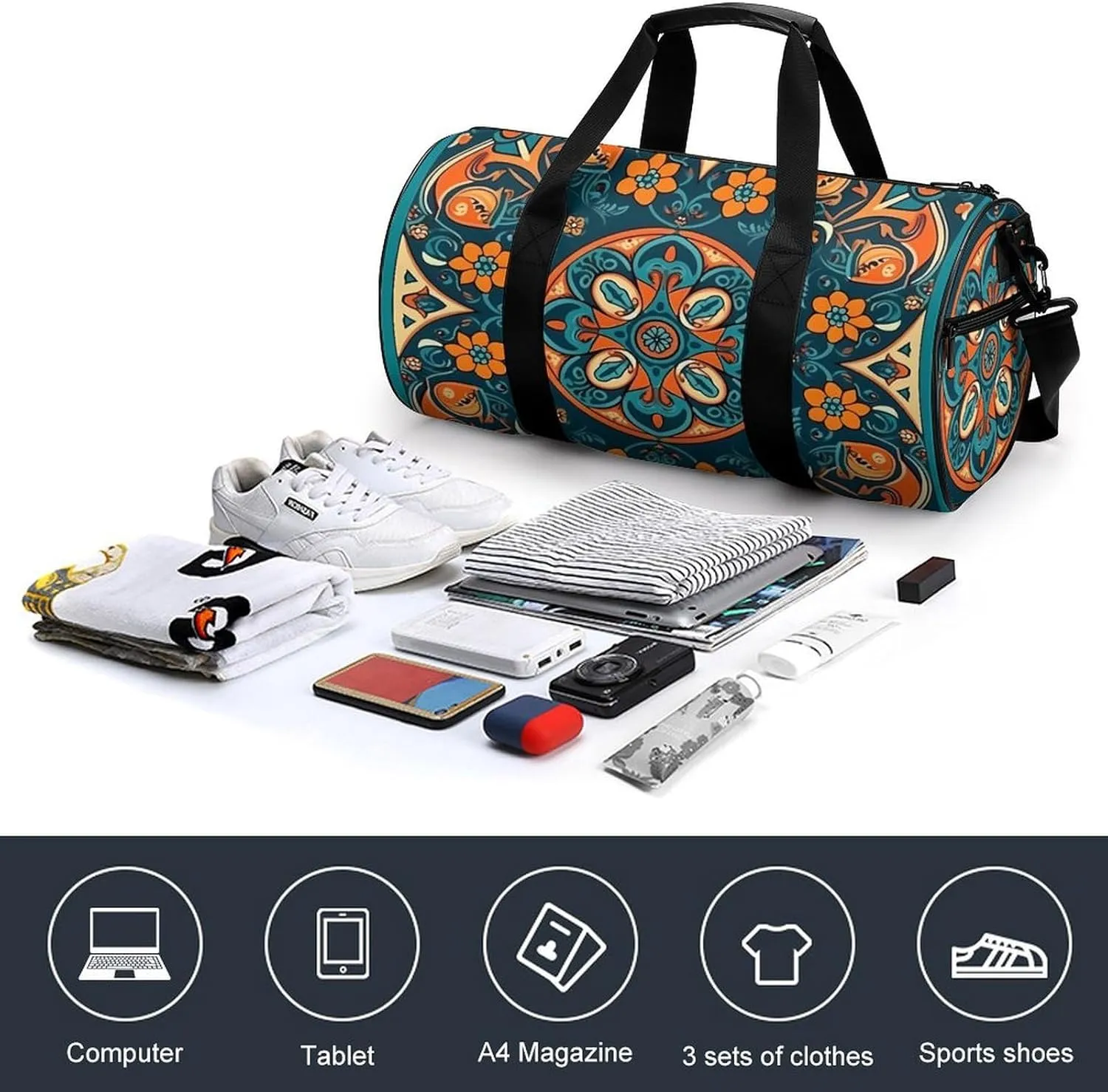 Sports Gym Bag for Women Men Travel Duffel Bag Tote Weekender Bag Traditional Craft Patterns Carry on Overnight Bag for Travel Swimming Fitness Workout Sports Duffle Bag