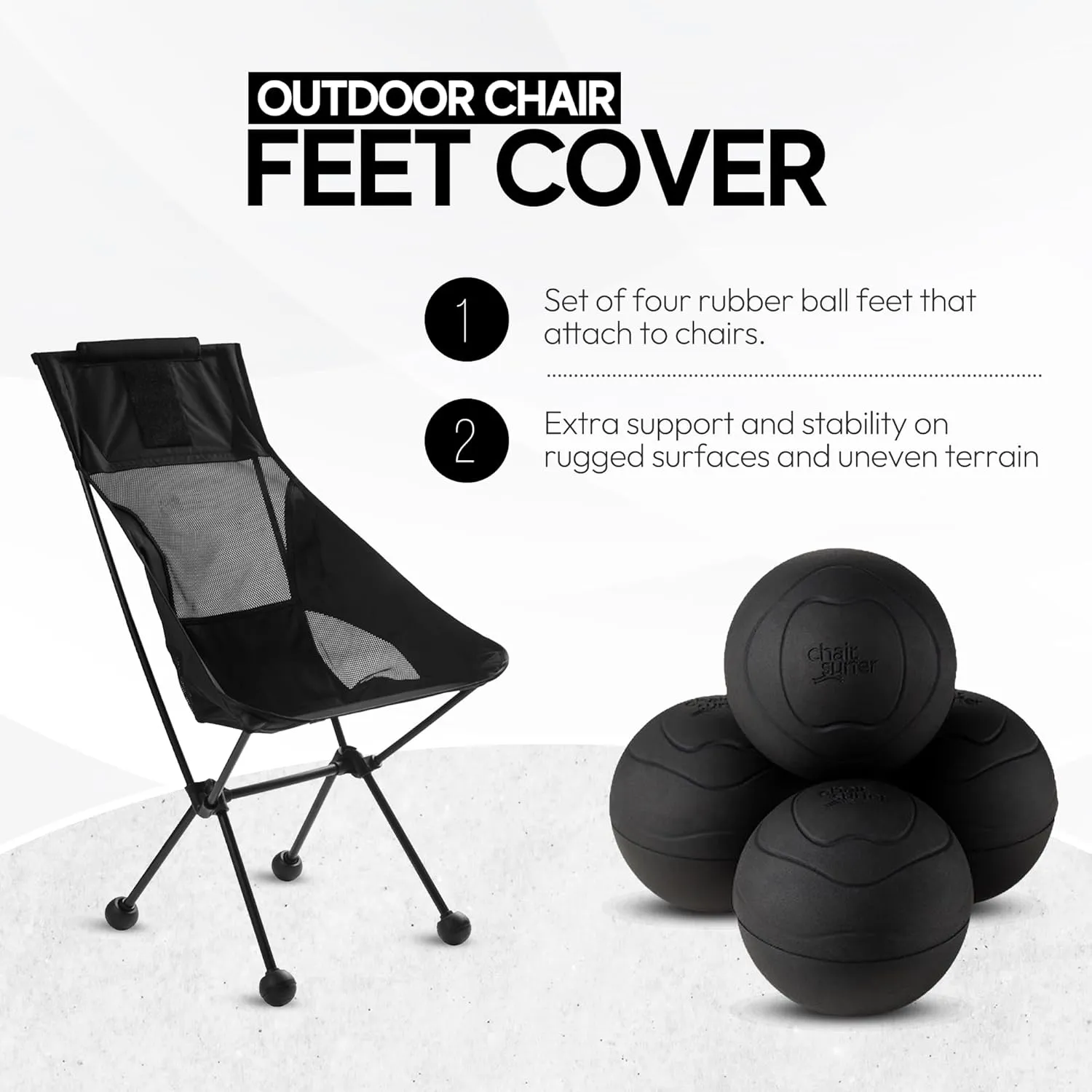 Stabilizing Rubber Ball Feet for Helinox Camping Chair - Durable Outdoor Chair Leg Cap, Help Stability on Rugged and Uneven Surfaces (Black, 55mm)