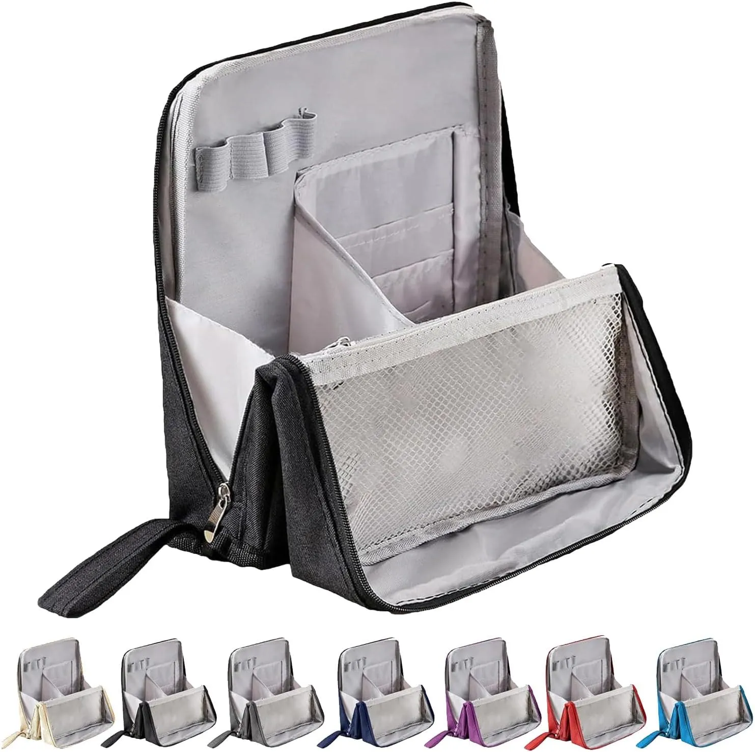 Standing Makeup Bag, 2025 Upgraded Portable Large Capacity Standing Makeup Bag with Compartments, Travel Make-up Organizer with Room for Brushes and Mirrors (Black)