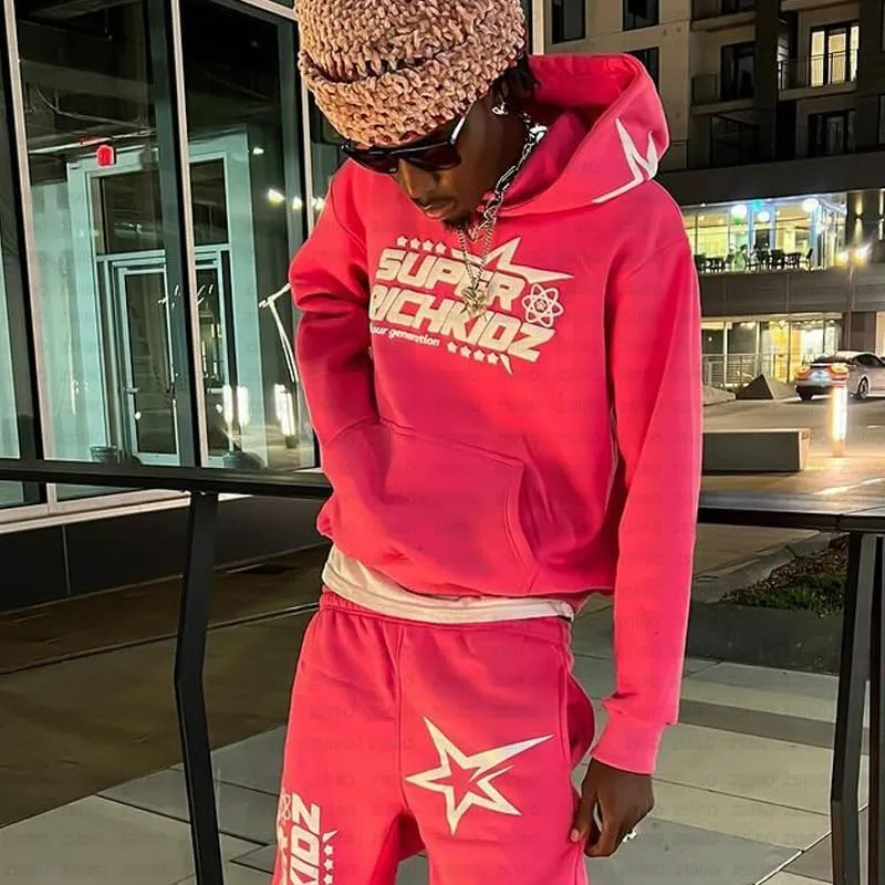 Star letter printed hoodie for men and women's hip-hop sportswear, loose hoodie top