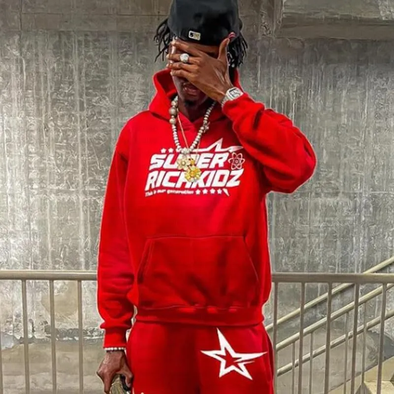 Star letter printed hoodie for men and women's hip-hop sportswear, loose hoodie top