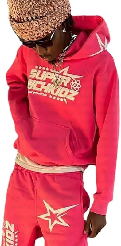 Star letter printed hoodie for men and women's hip-hop sportswear, loose hoodie top