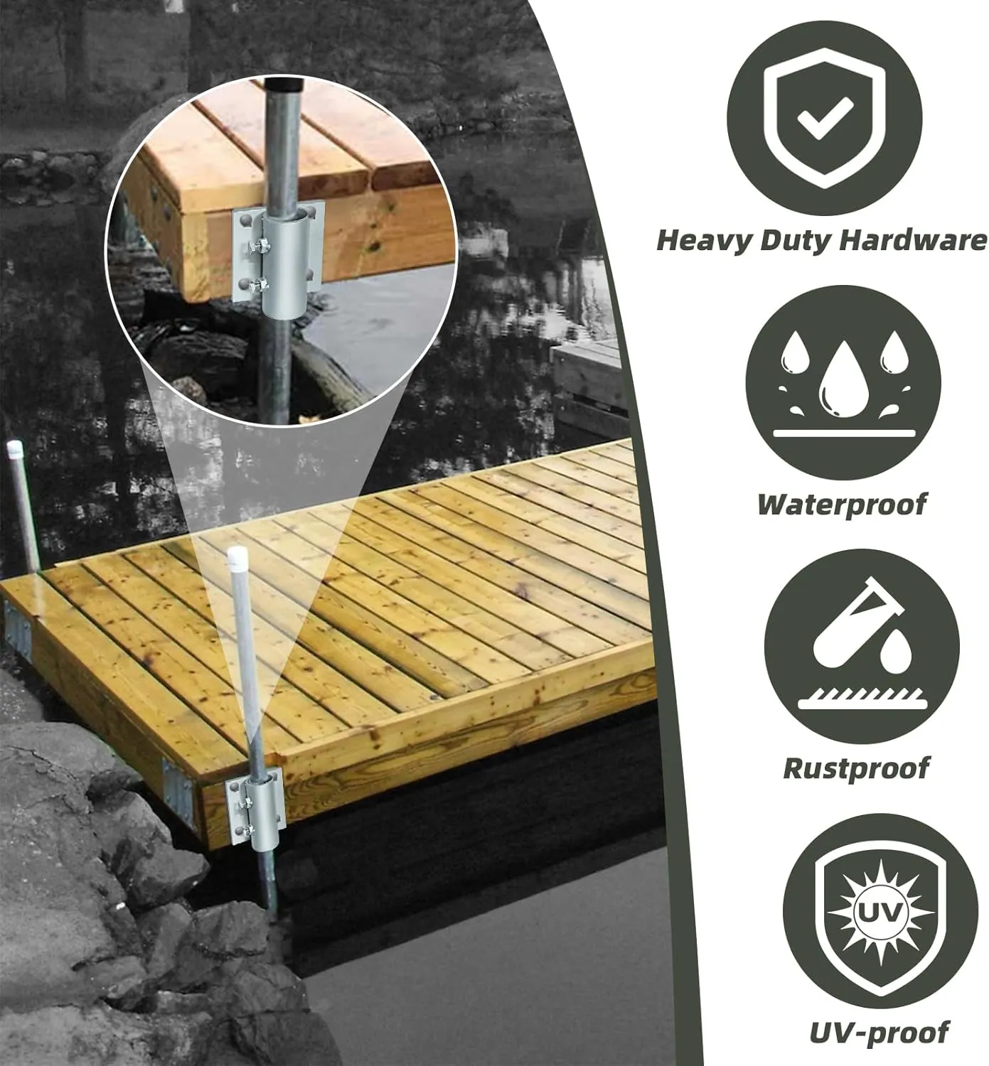 Stationary Dock Side Leg Pipe Holder,Dock Brackets Hardware for Posts,Dock Pole Pipe Leg Holder Sleeve,Heavy Duty,7/16" Hole for 3/8" Carriage Bolt
