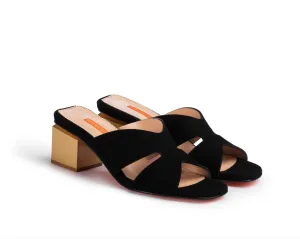 Stella Black Suede Block Heel Mules