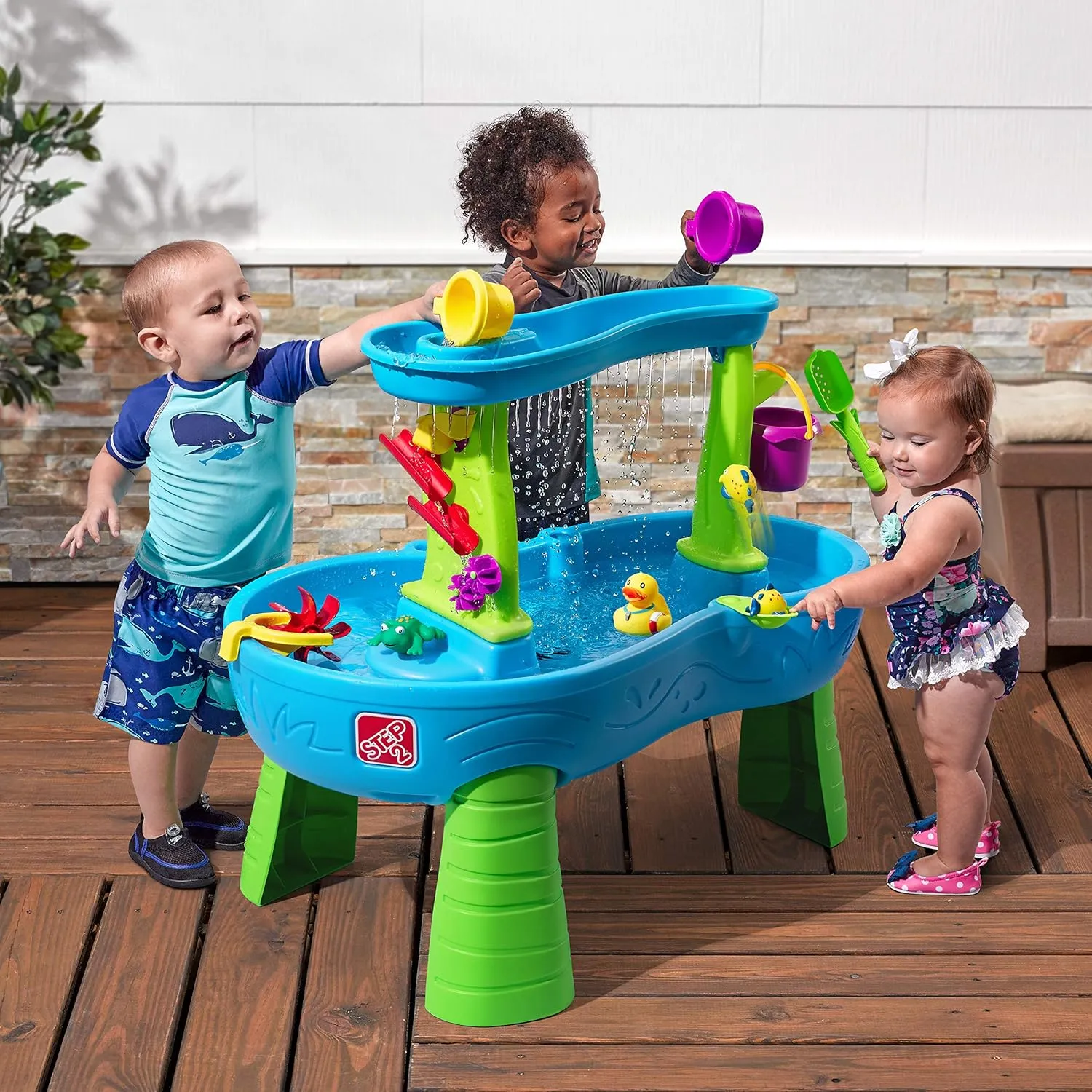 Step2 Rain Showers Splash Pond Toddler Water Table, Kids Water and Sand Activity Sensory Playset, Summer Outdoor Toys, 13 Piece Toy Accessories, For Toddles 1.5  Years Old
