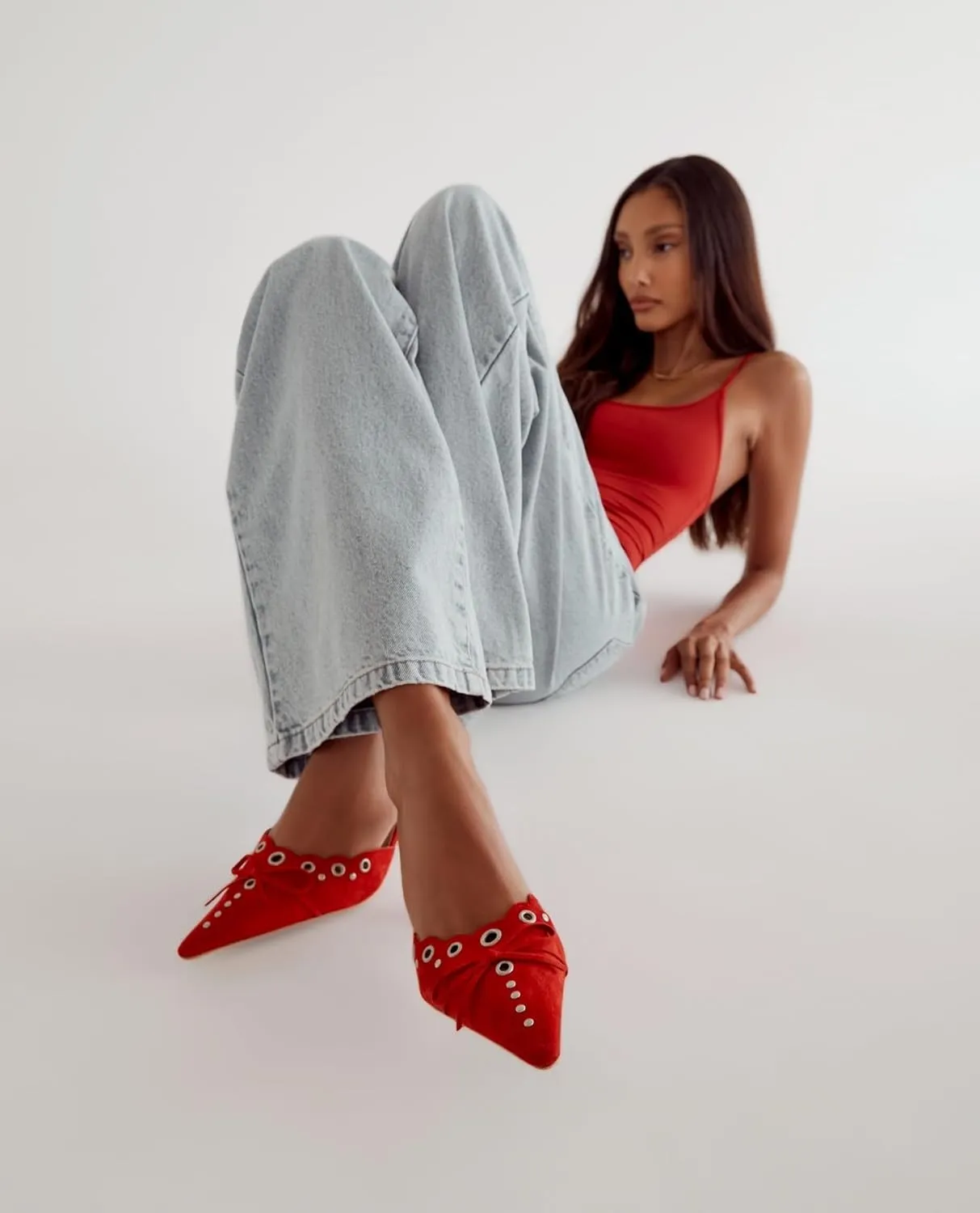 Studded Heeled Mules for Women Suede Slip On Bow Tie Pumps Shoes Backless Stiletto Heels Pointed Toe Dress Slide Sandals