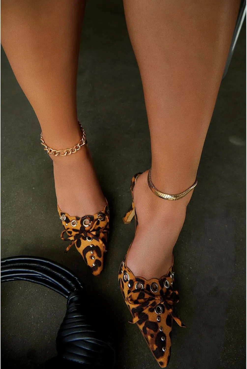 Studded Heeled Mules for Women Suede Slip On Bow Tie Pumps Shoes Backless Stiletto Heels Pointed Toe Dress Slide Sandals