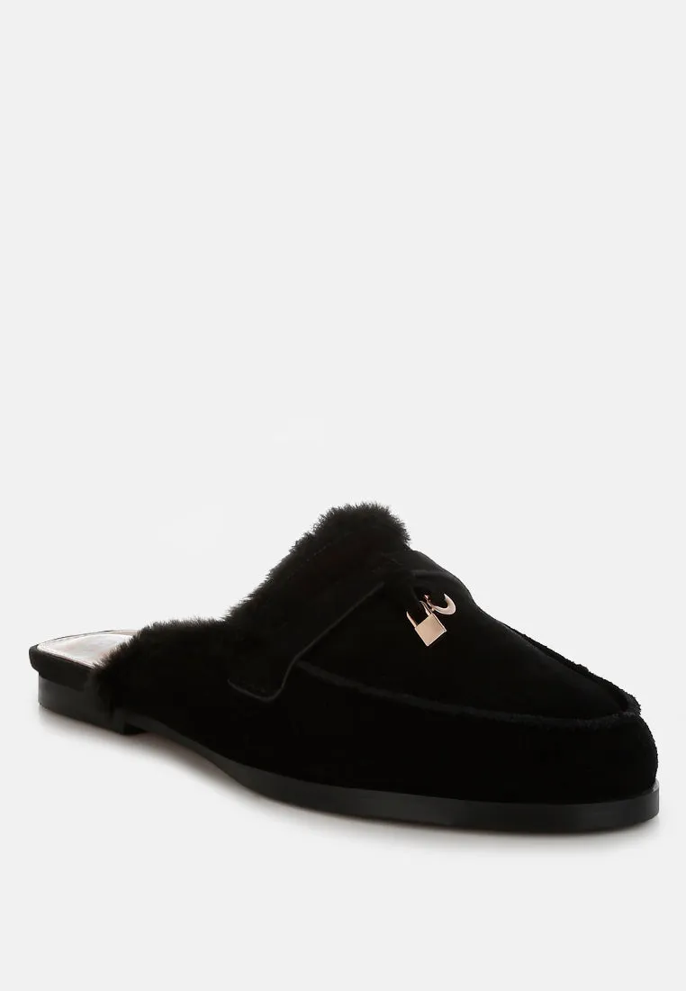 Suede & Faux Fur Slip On Mules By RUW
