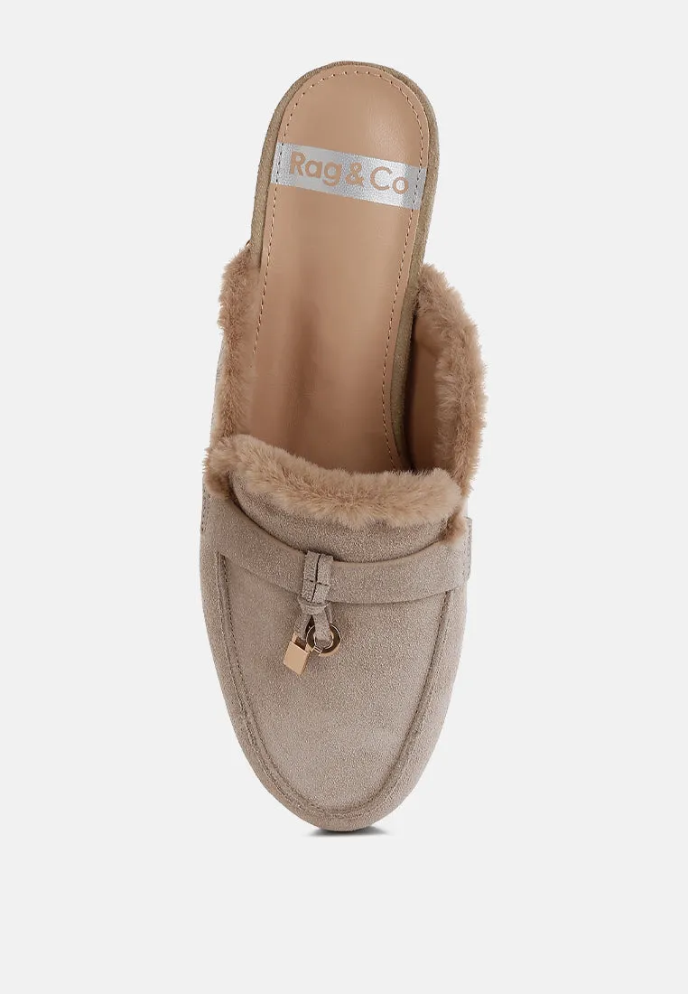 Suede & Faux Fur Slip On Mules By RUW