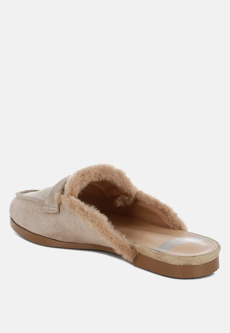 Suede & Faux Fur Slip On Mules By RUW