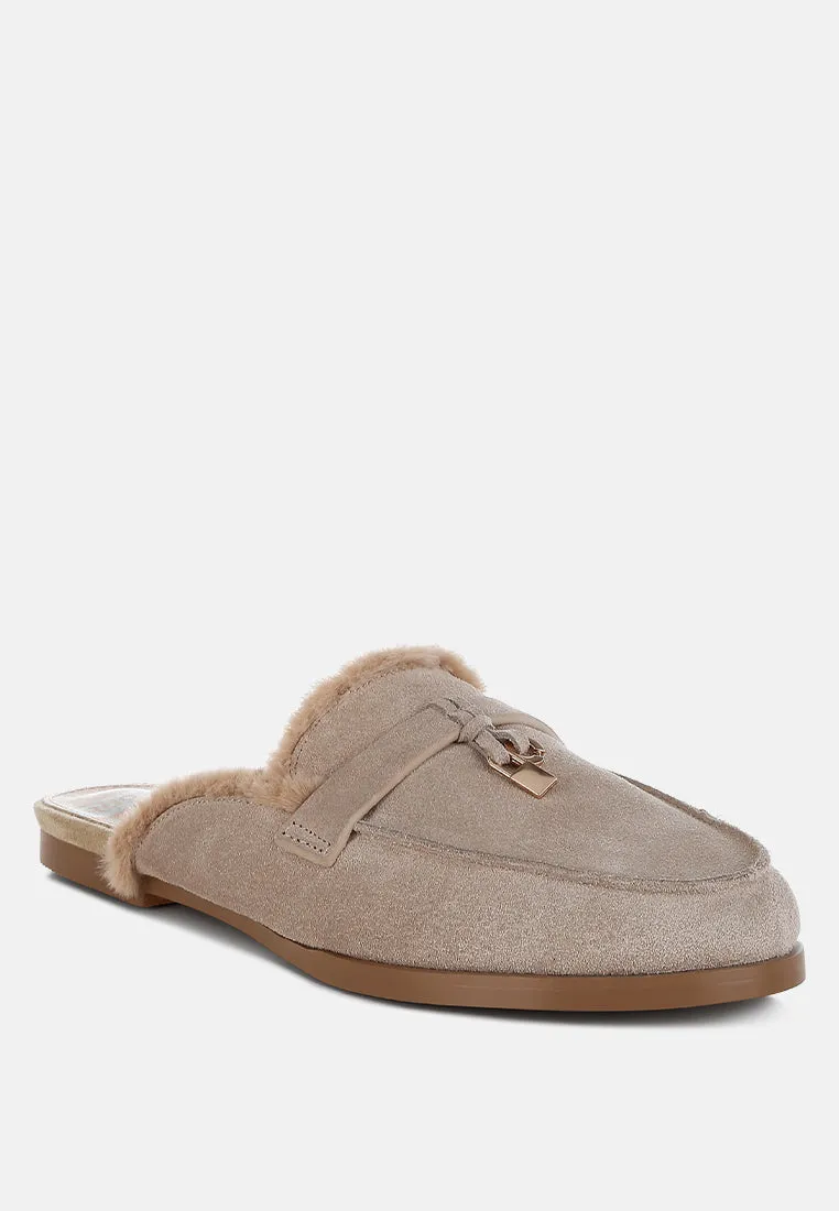 Suede & Faux Fur Slip On Mules By RUW