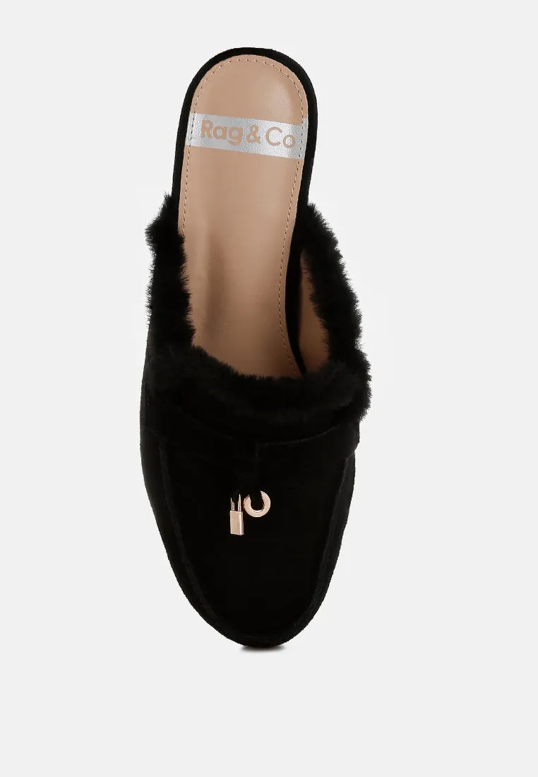 Suede & Faux Fur Slip On Mules By RUW